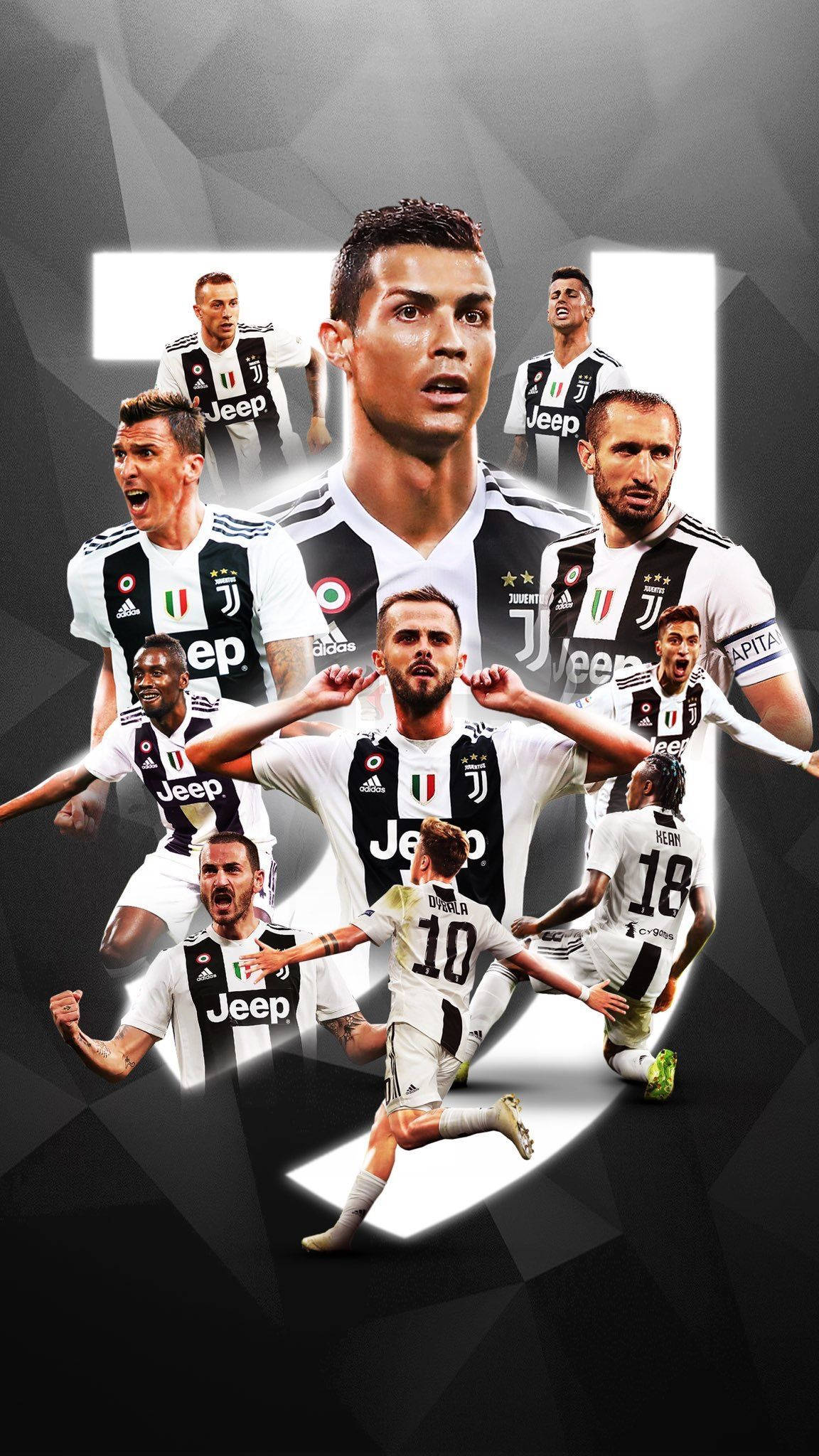 Juventus, professional football team, black and white background, Full HD Phone Wallpaper