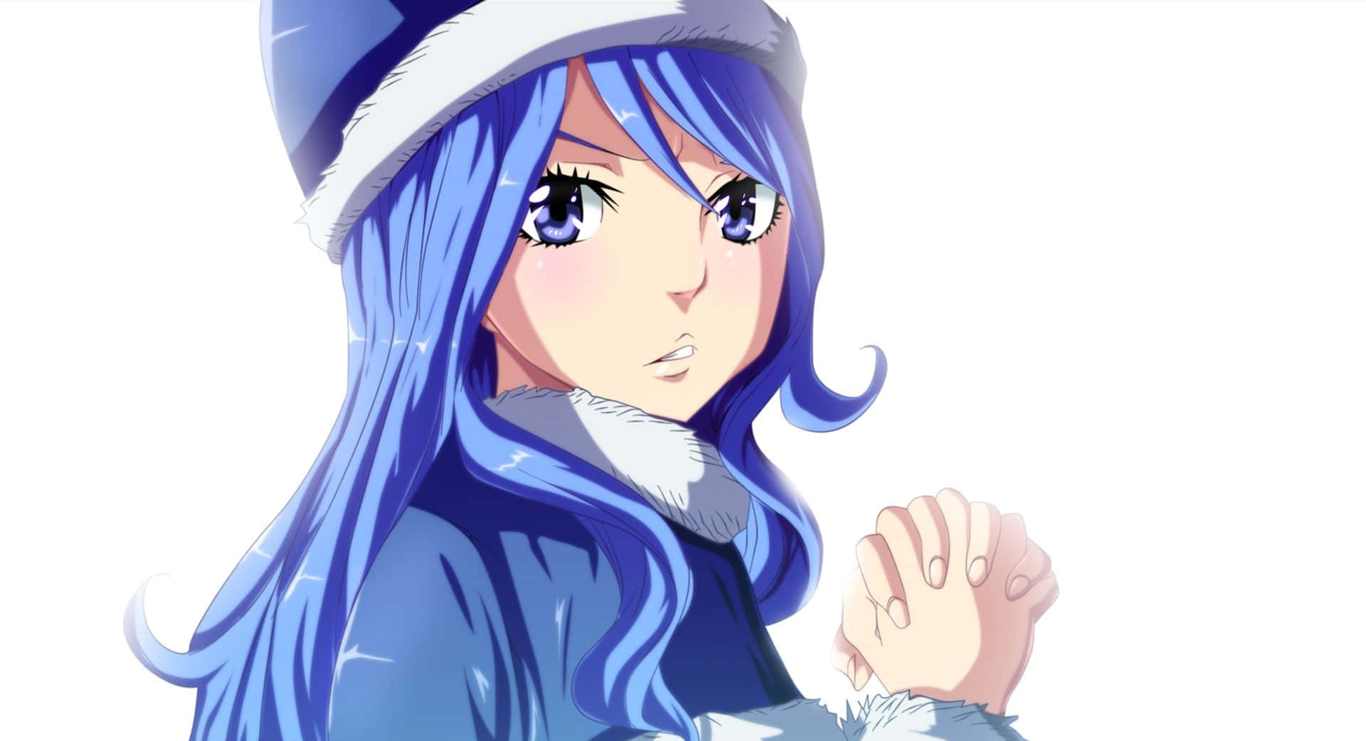 Juvia Lockser, blue-haired, winter hat, Full HD Desktop Wallpaper