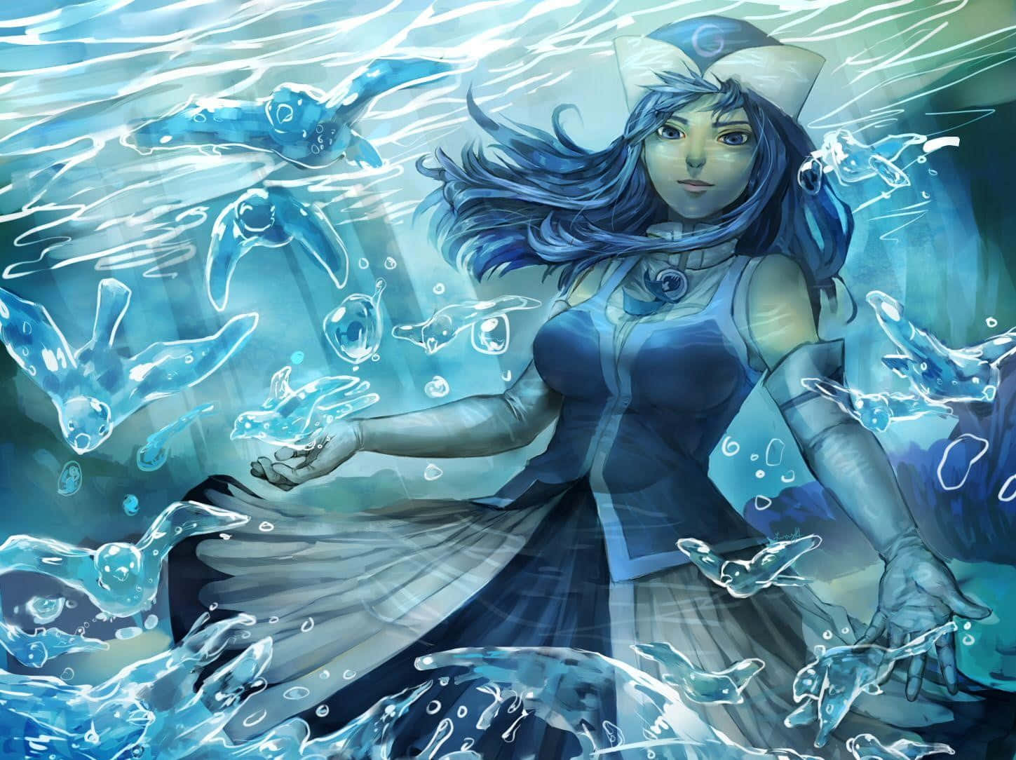 Juvia Lockser, blue-haired anime girl, nurse outfit, HD Desktop Wallpaper