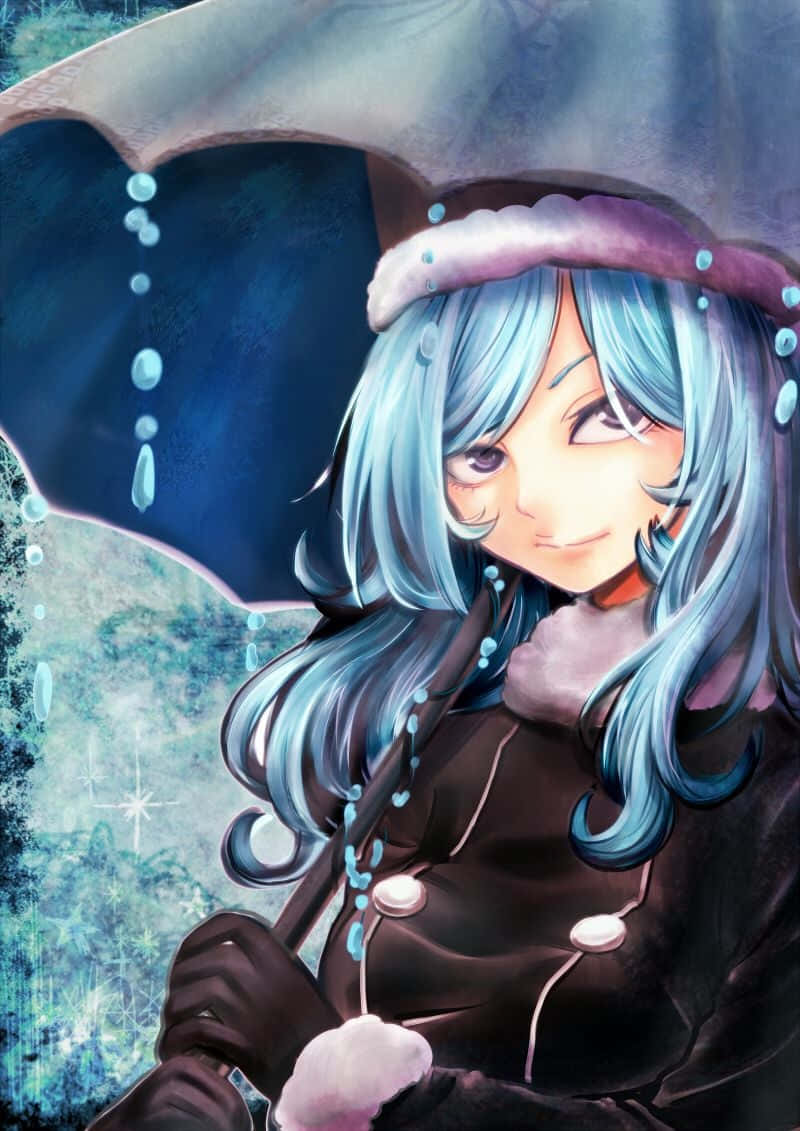 Juvia Lockser, blue-haired, dark umbrella, SD Phone Wallpaper