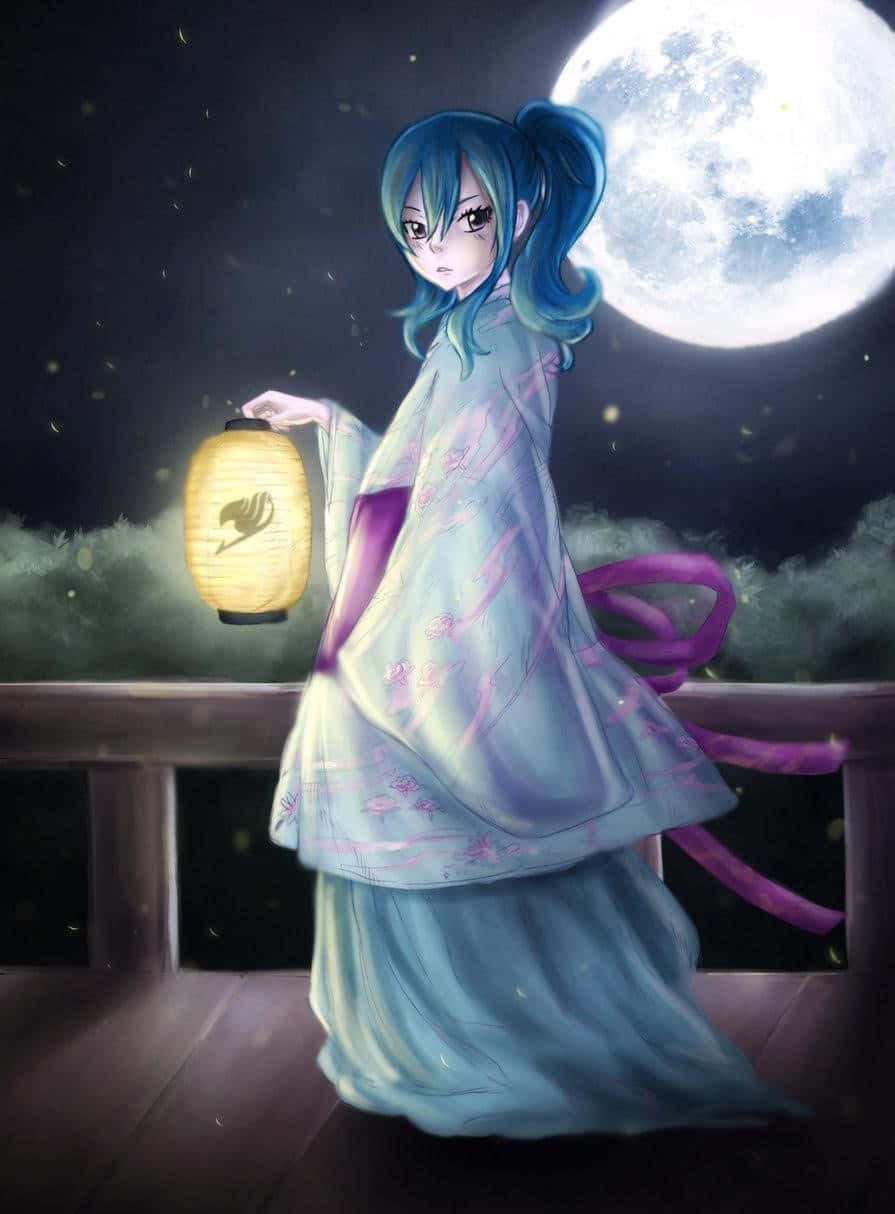 Juvia Lockser, blue-haired anime girl, flowing kimono, SD Phone Wallpaper