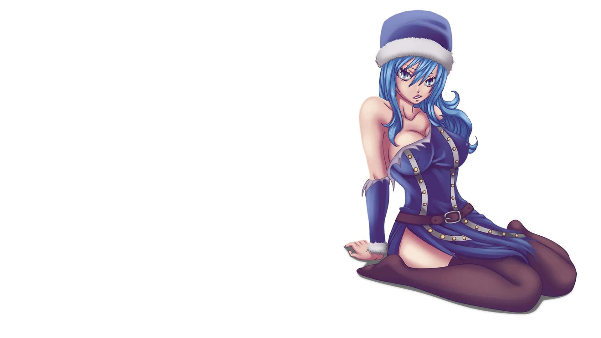 Juvia Lockser, blue-haired, blue Santa outfit, Full HD Desktop Wallpaper