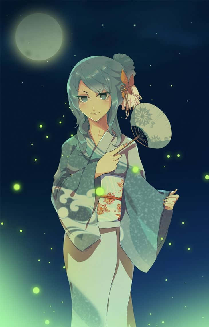 Juvia Lockser, kimono, fan, SD Phone Wallpaper