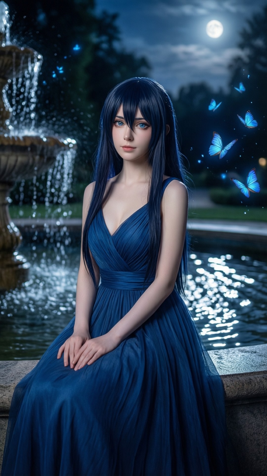 Juvia, Moonlit Aqua, fountain, Full HD Phone Wallpaper