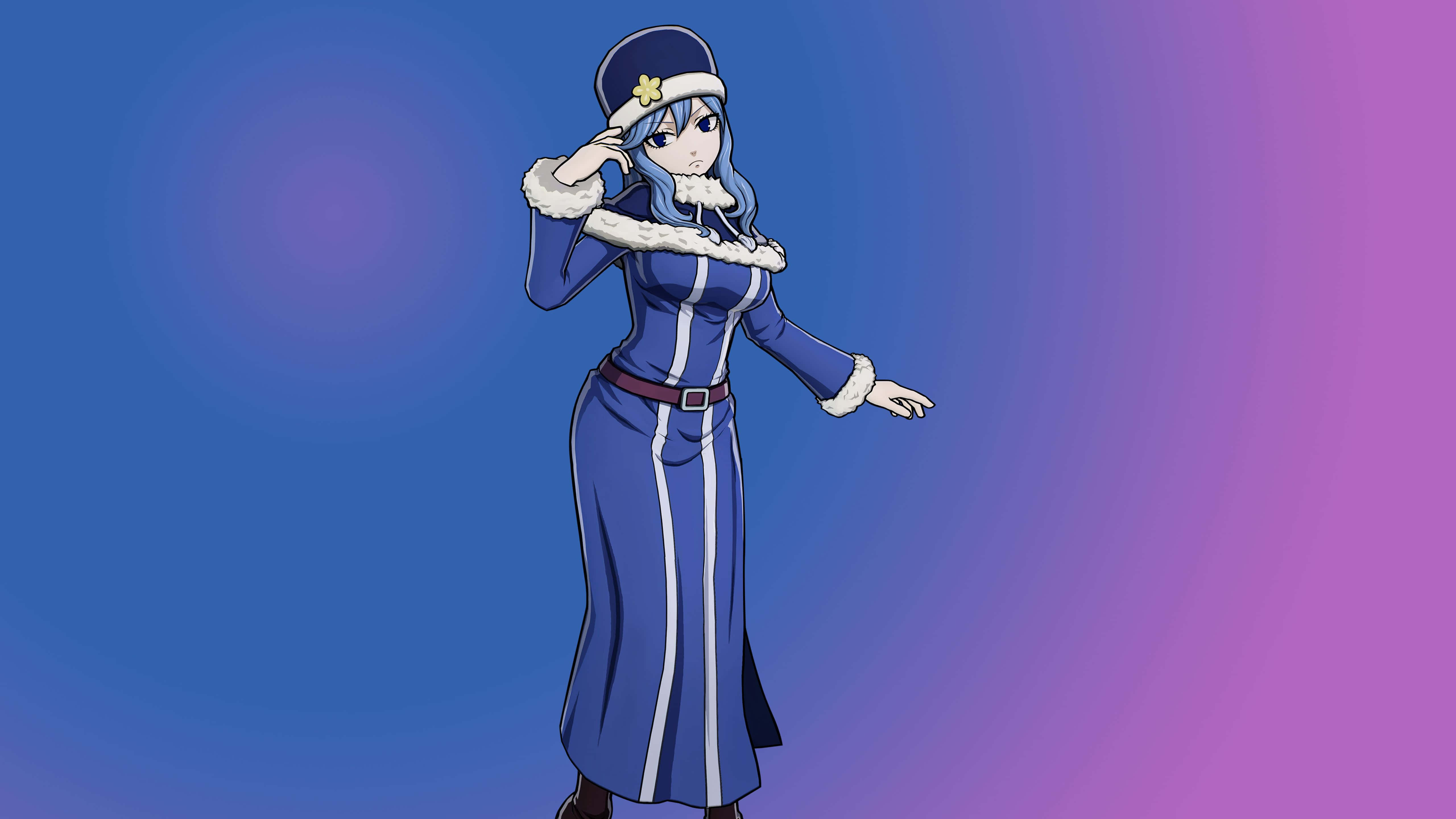 Juvia Lockser, blue winter coat, white fur trim, 5K Desktop Wallpaper
