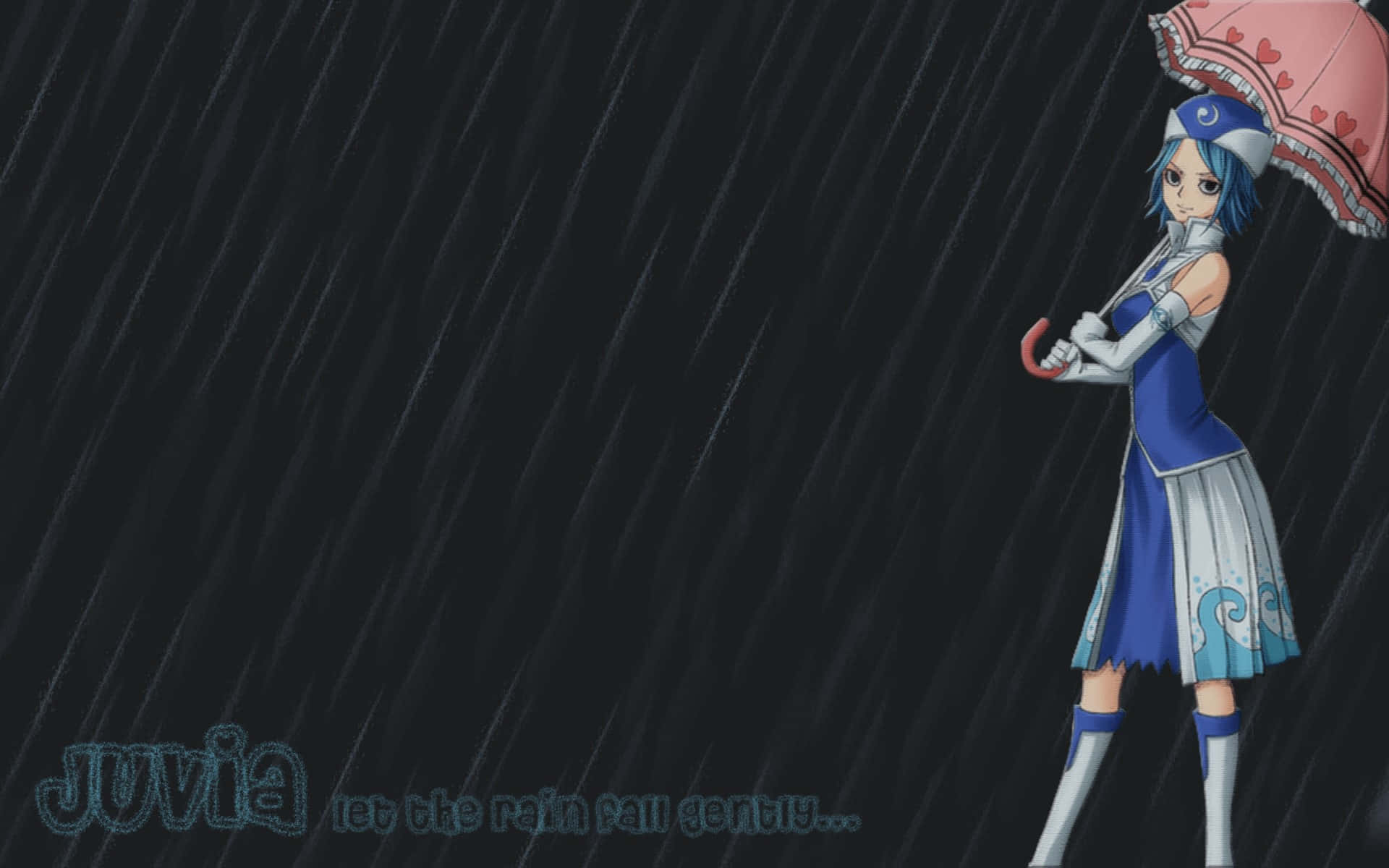 Juvia Lockser, blue hair, pink heart-patterned umbrella, Full HD Desktop Wallpaper