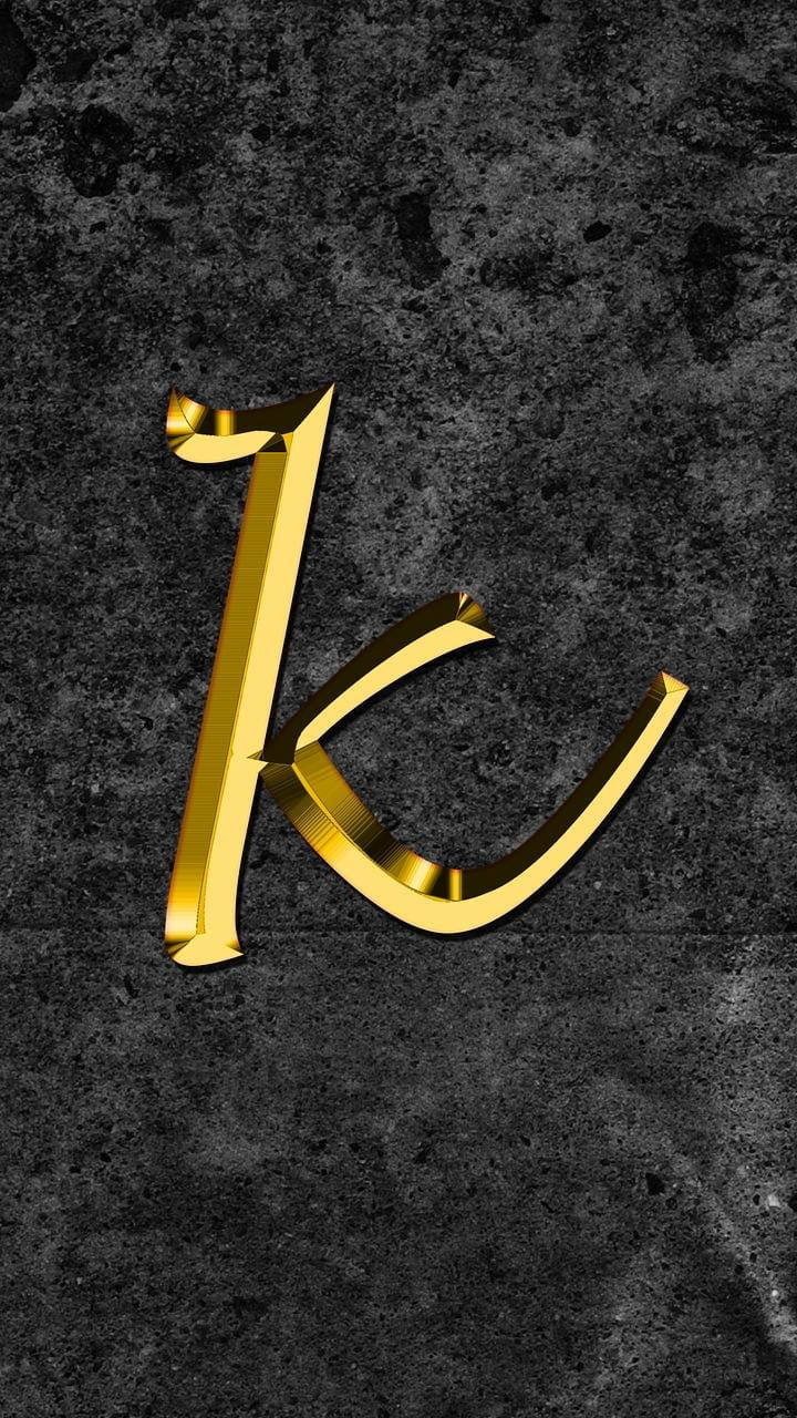 gold k alphabet, gleaming golden, dark gray concrete background, HD Phone Wallpaper