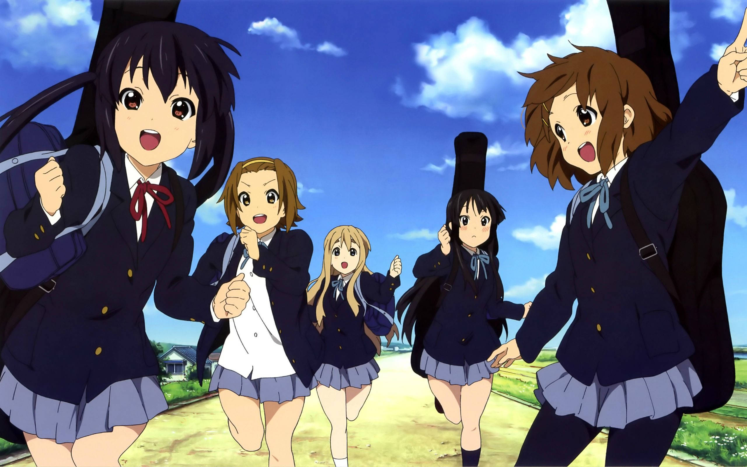 K-on, five anime girls, school uniforms, 2K Desktop Wallpaper