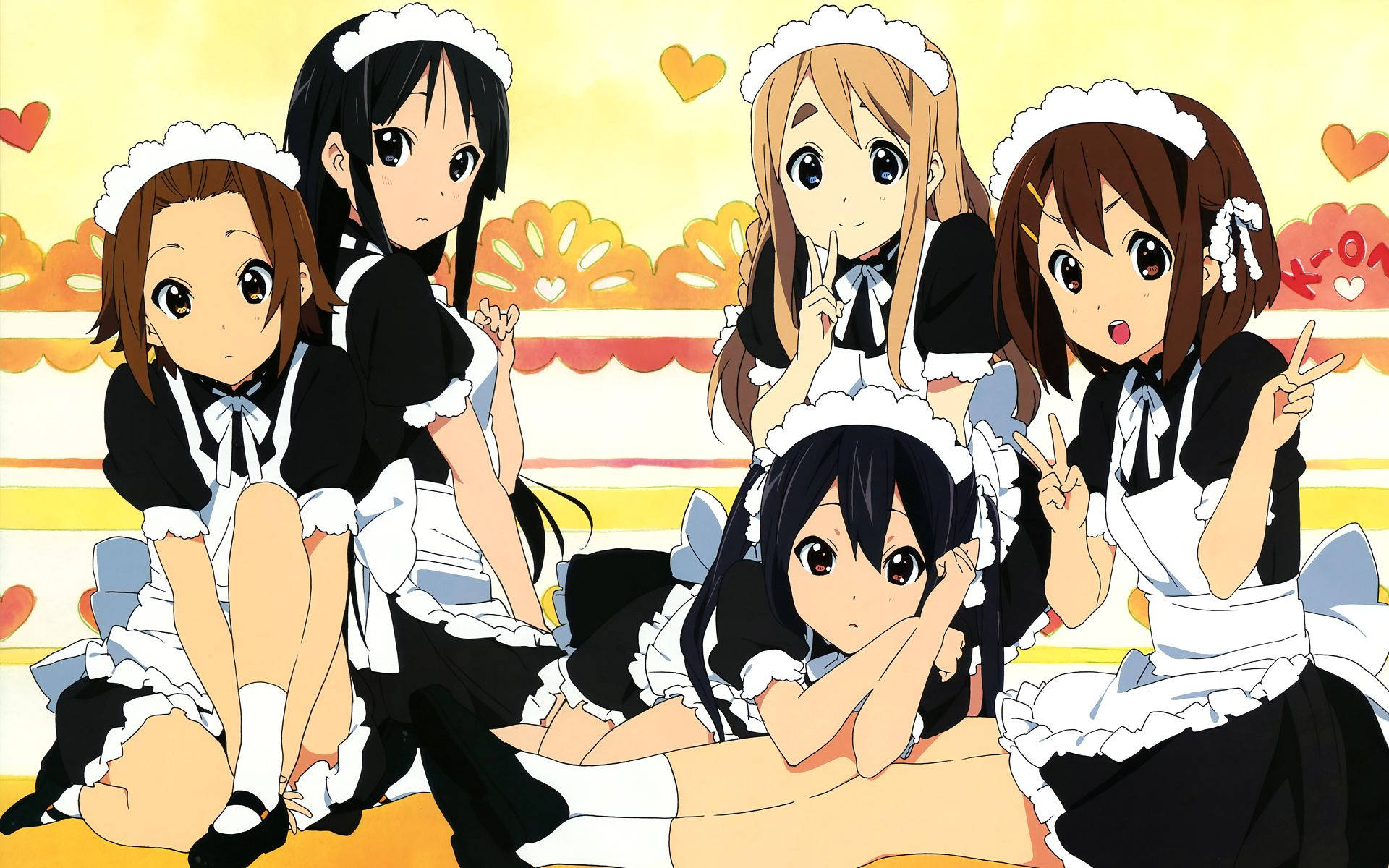 K-on, maid outfit, black and white uniforms, Full HD Desktop Wallpaper