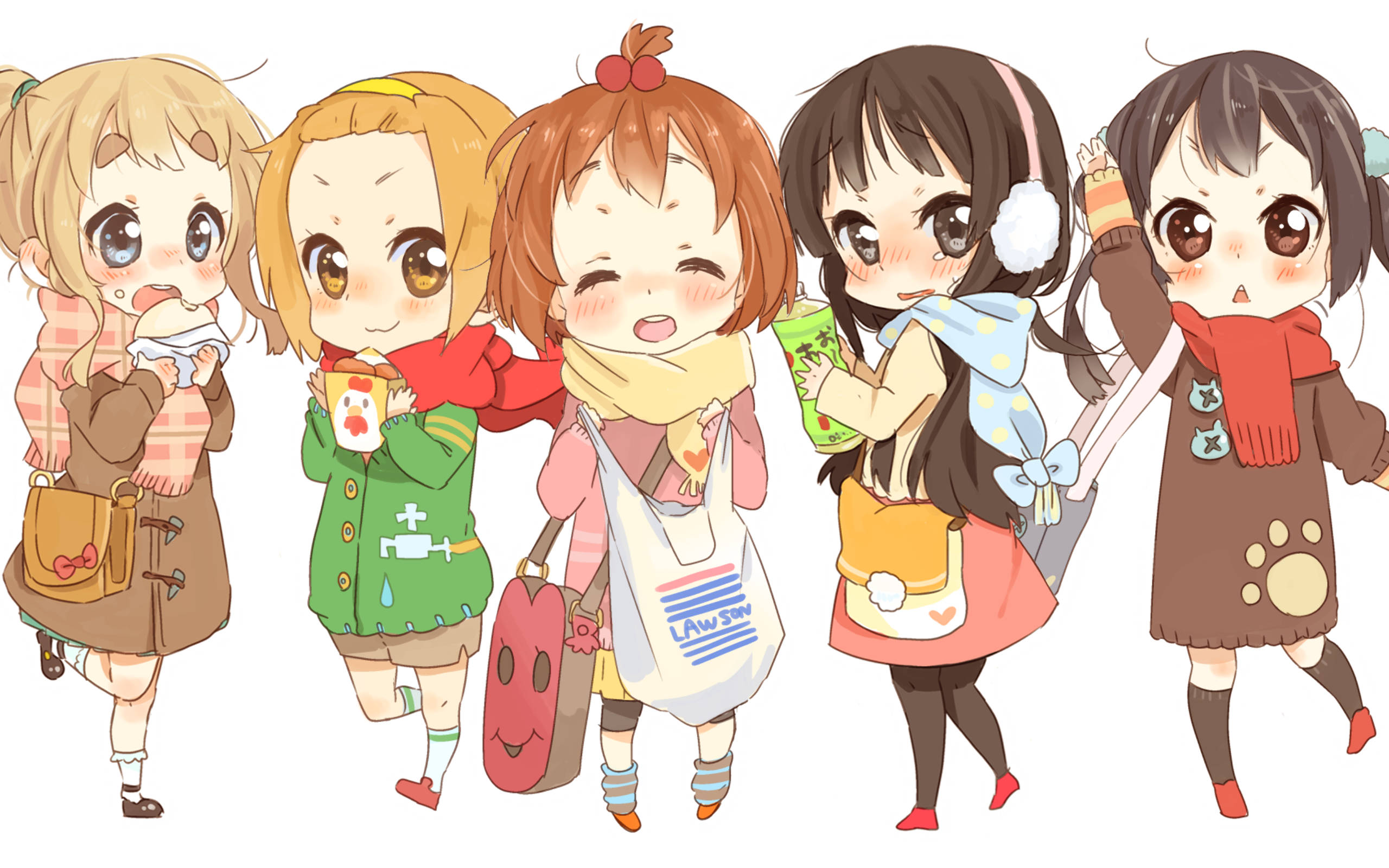 K-on, chibi characters, winter, 2K Desktop Wallpaper
