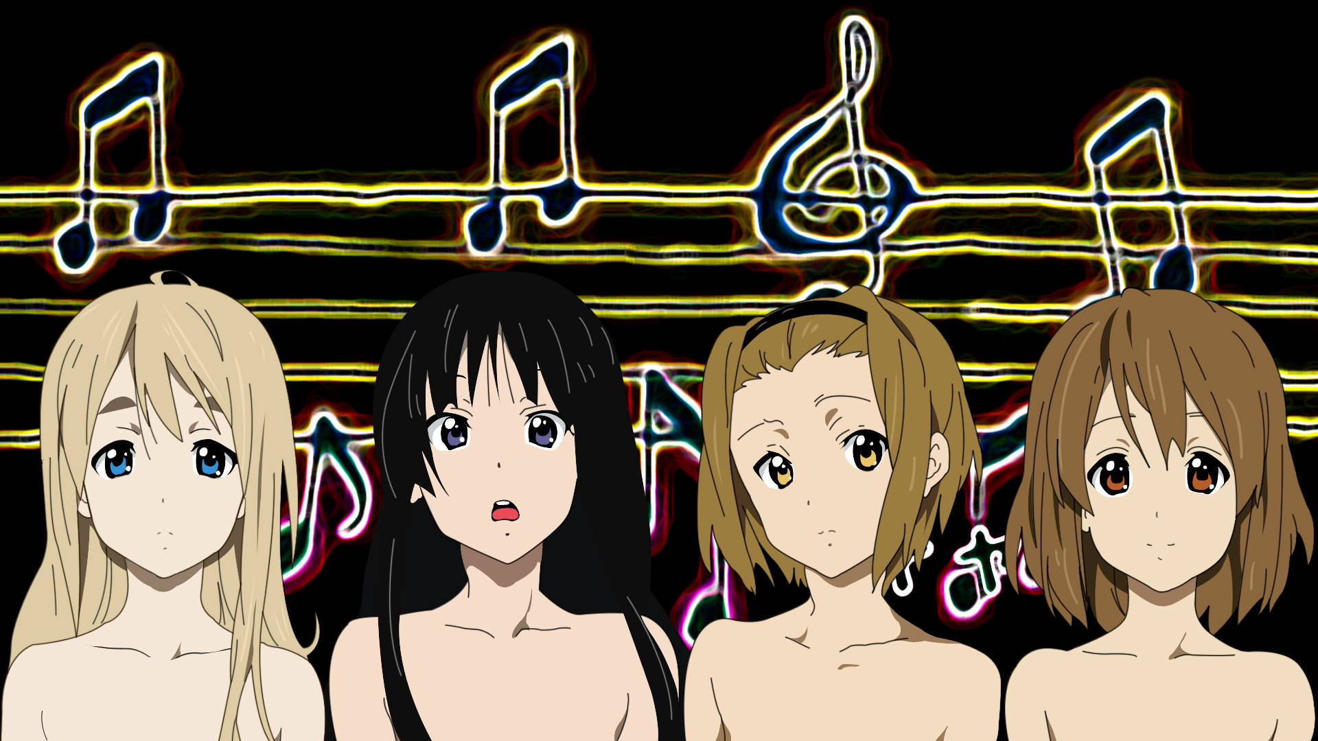 K-on, neon musical notes, staff lines, Full HD Desktop Wallpaper