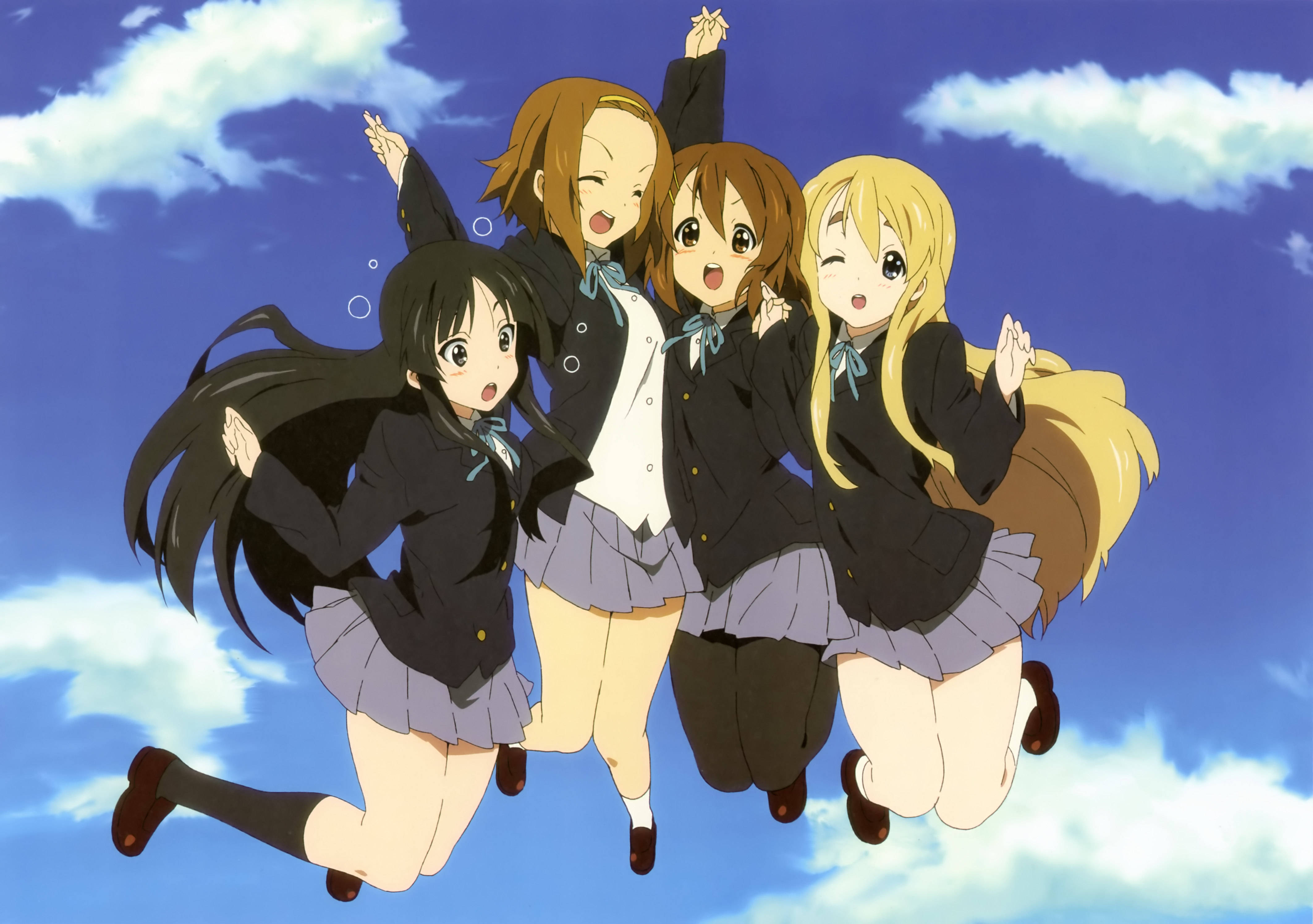 K-on, jump shot, bright blue sky, 4K Desktop Wallpaper