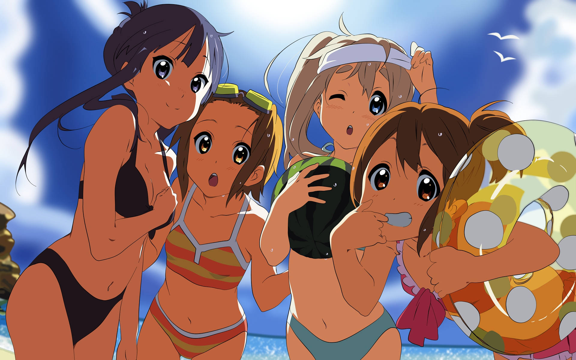 K-on, girls, beach, Full HD Desktop Wallpaper