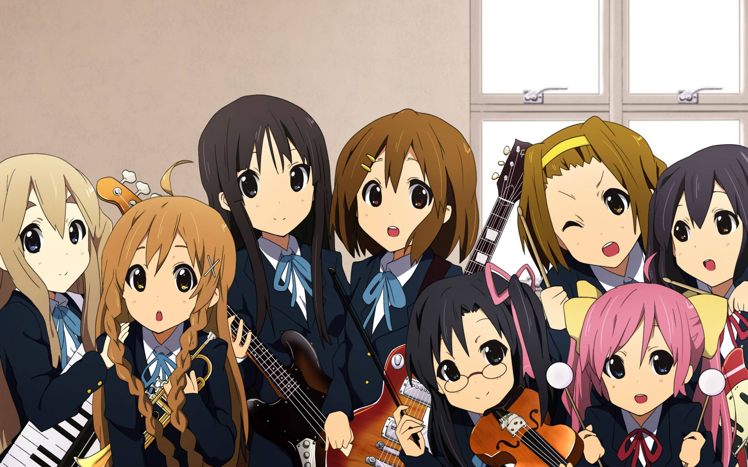 K-on, school girls, instruments, 2K Desktop Wallpaper