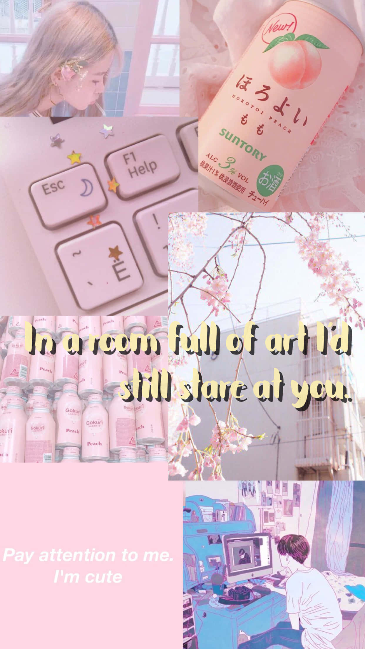 kpop kawaii, soft pink collage, floral hair clips, Full HD Phone Wallpaper