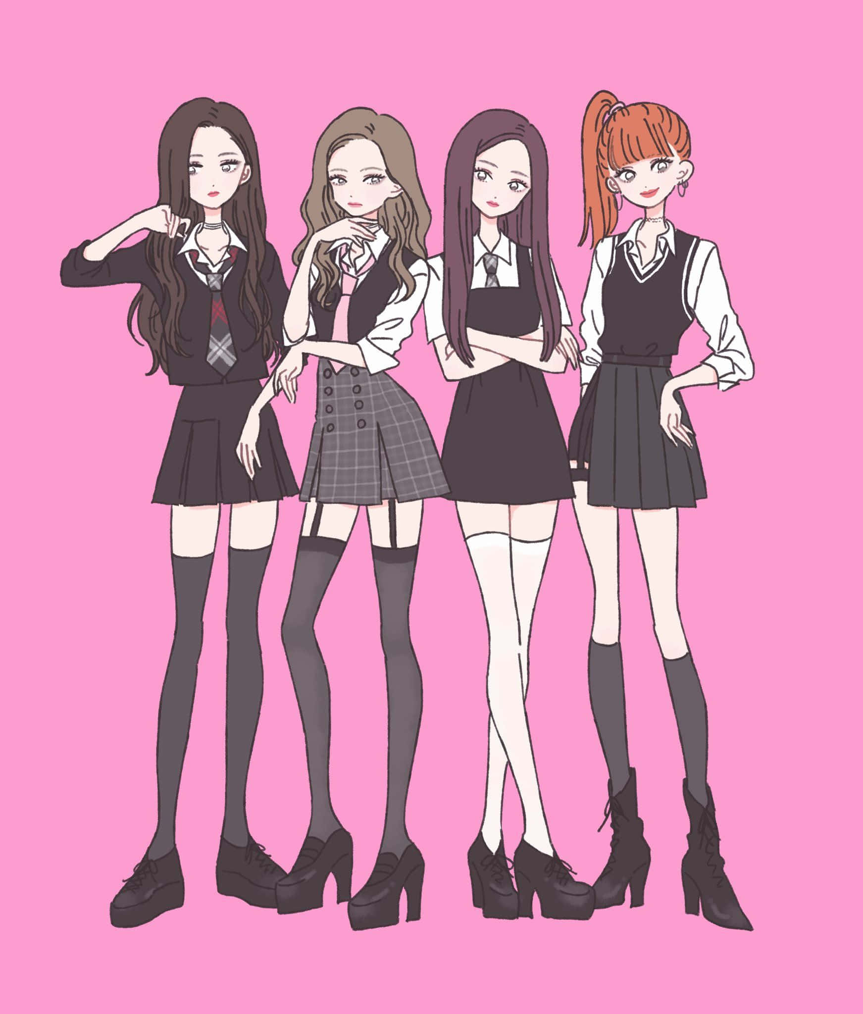 Kpop Kawaii, anime girls, school uniforms, Full HD Phone Wallpaper