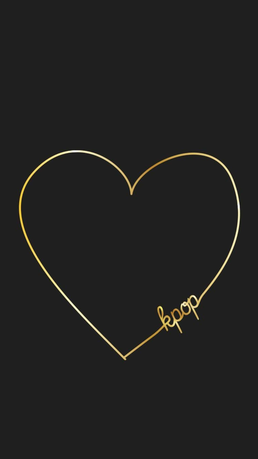 kpop, gold heart outline, black background, Full HD Phone Wallpaper