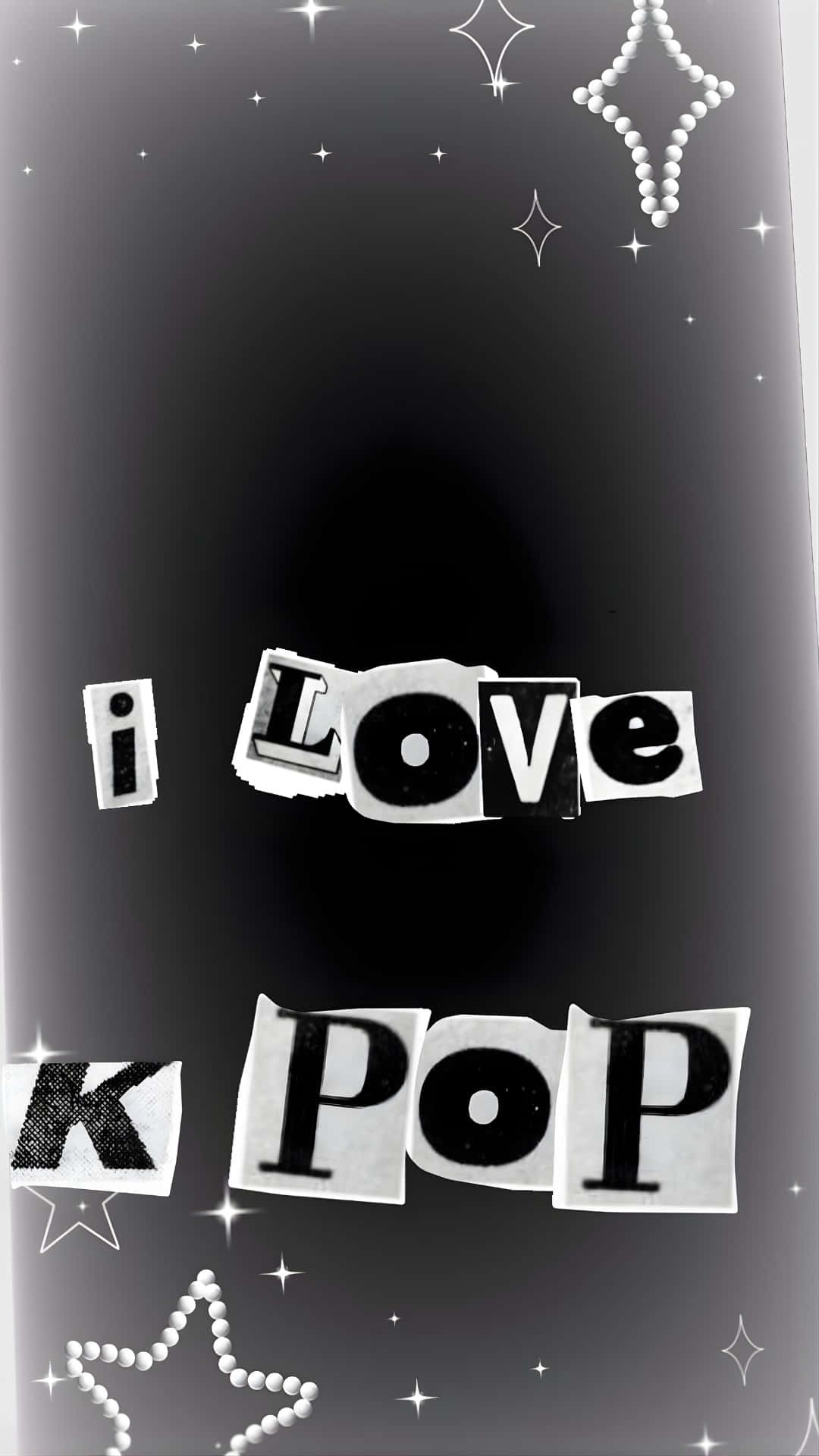 K-pop Love, black background, white starbursts, Full HD Phone Wallpaper