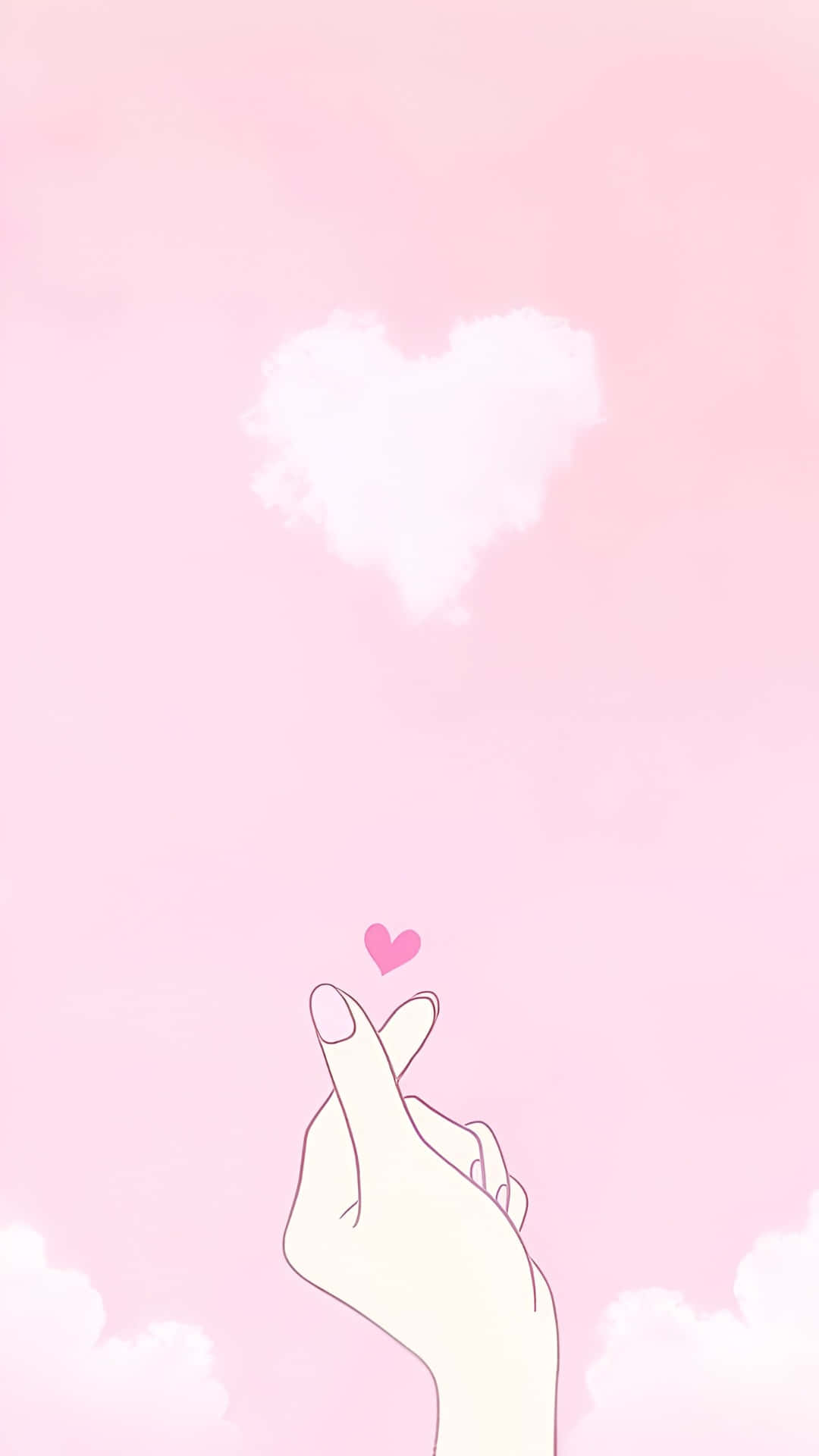 K-pop Love, finger heart, fluffy white heart-shaped cloud, Full HD Phone Wallpaper