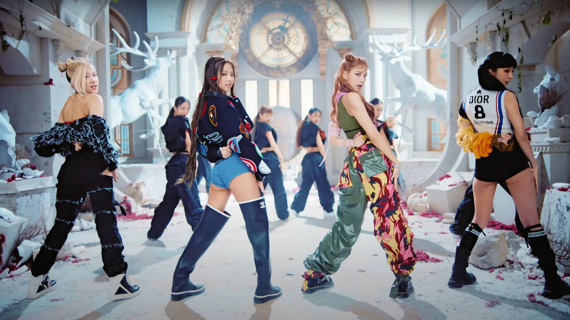 K-pop, dynamic poses, surreal cathedral, Full HD Desktop Wallpaper