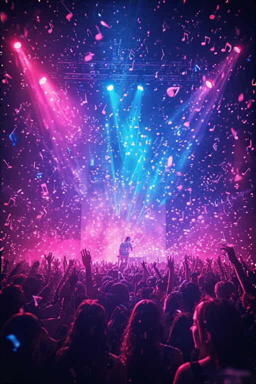 pink and blue lights, dazzling stage, musical notes, SD Phone Wallpaper