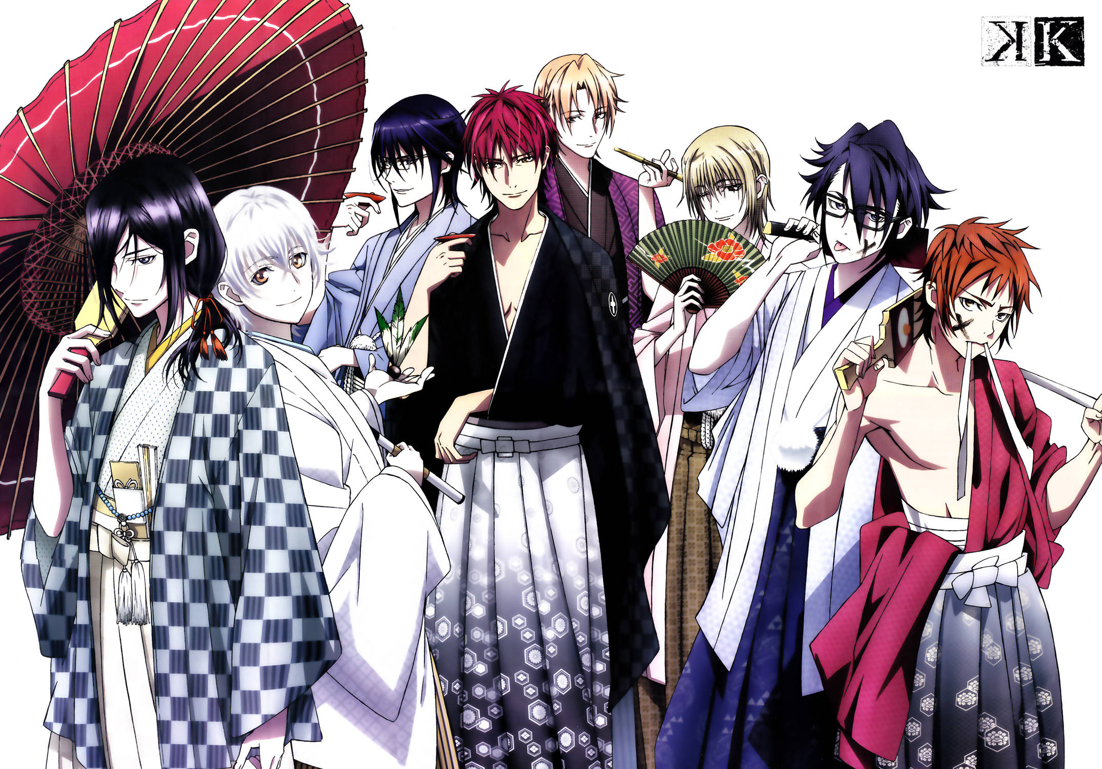 K, traditional Japanese attire, anime characters, Full HD Desktop Wallpaper
