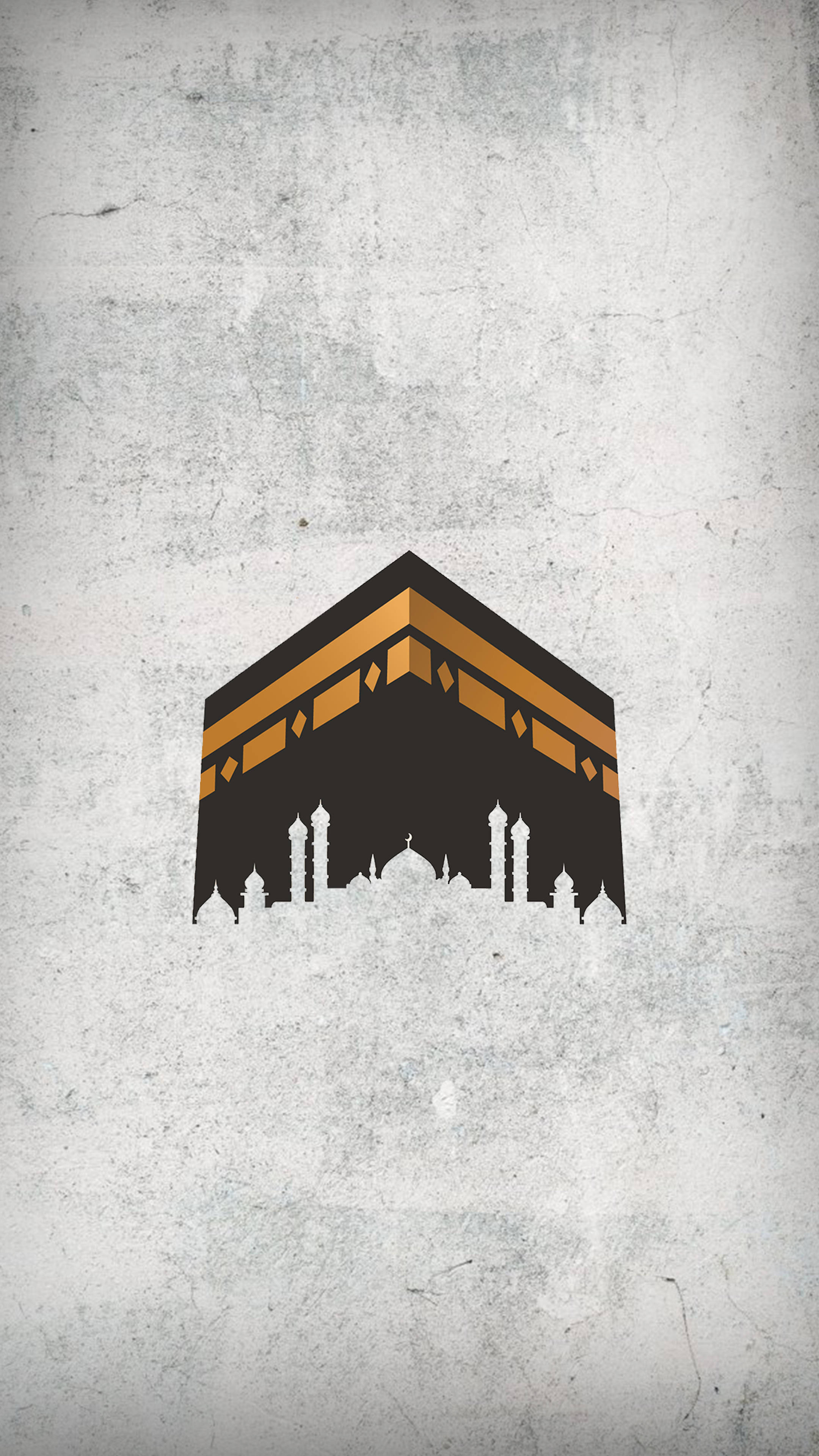 Kaaba, golden bands, textured gray concrete background, 4K Phone Wallpaper