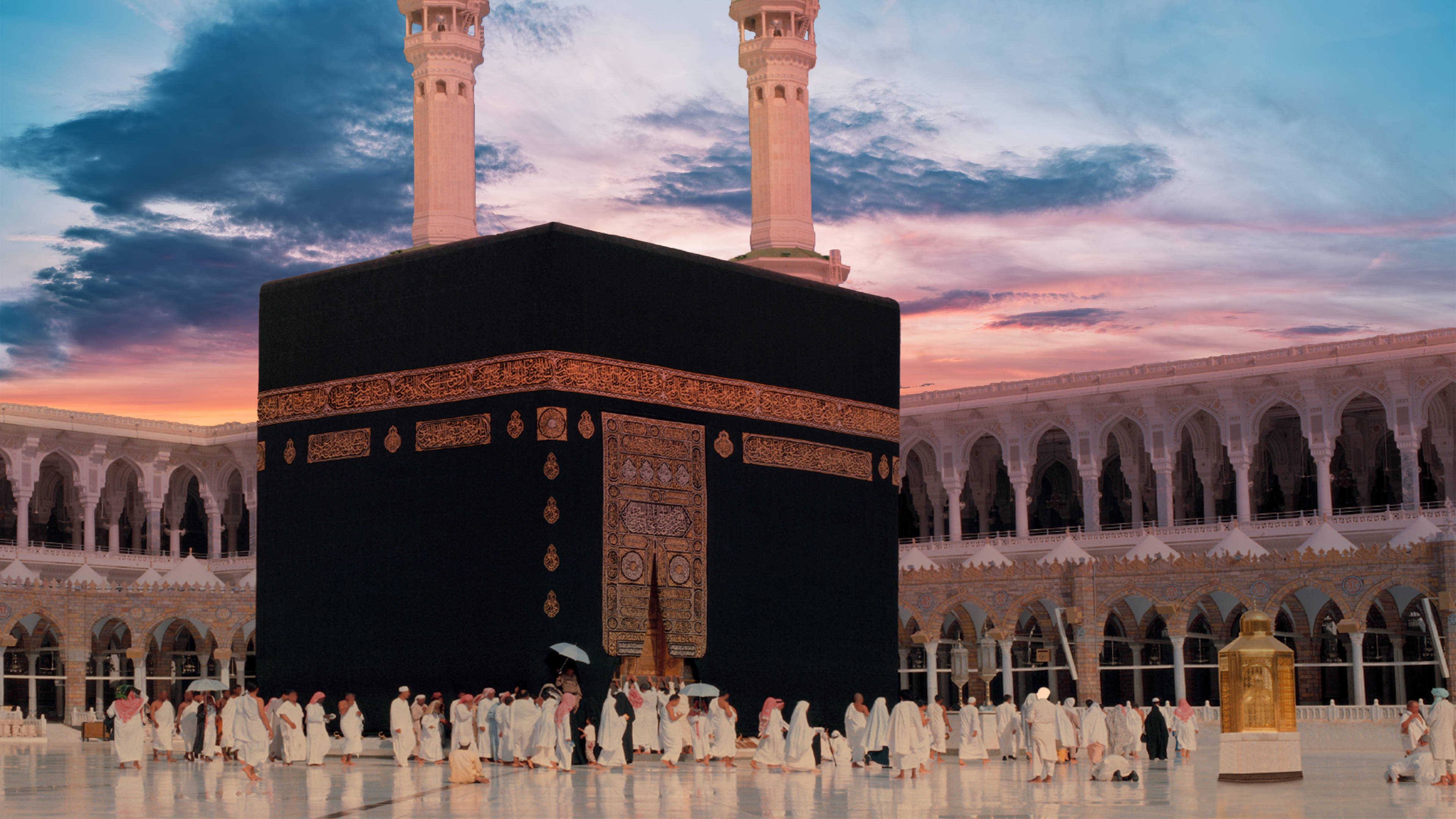 Kaaba, sunset, pilgrims, 4K Desktop Wallpaper