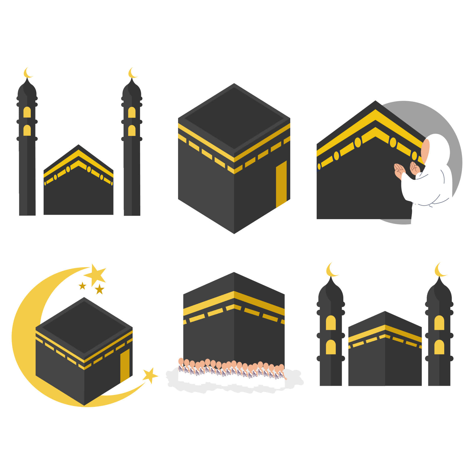 Kaaba, minarets, pilgrim in white ihram, Full HD Desktop Wallpaper