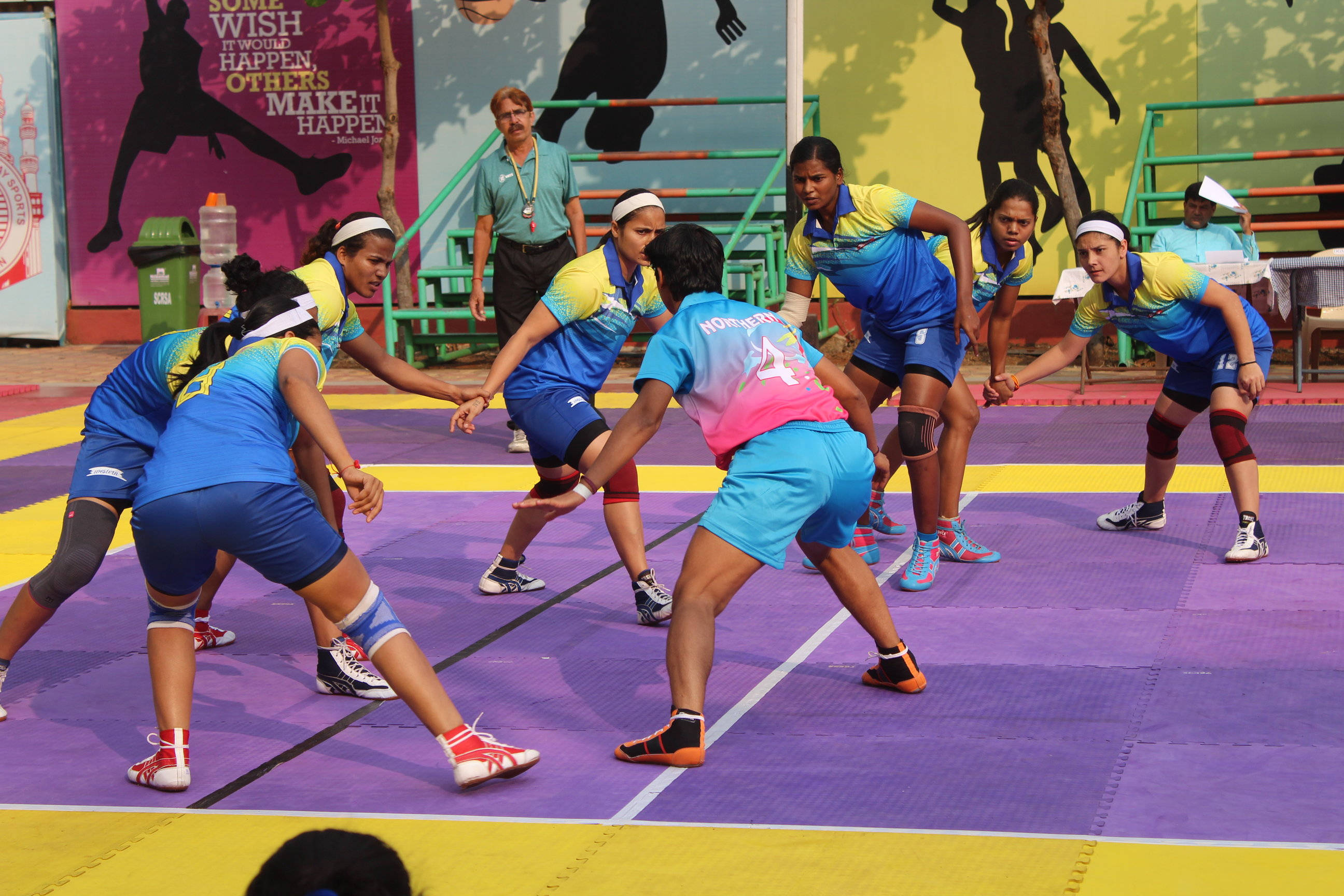 kabaddi, women, blue and yellow jerseys, 2K Desktop Wallpaper