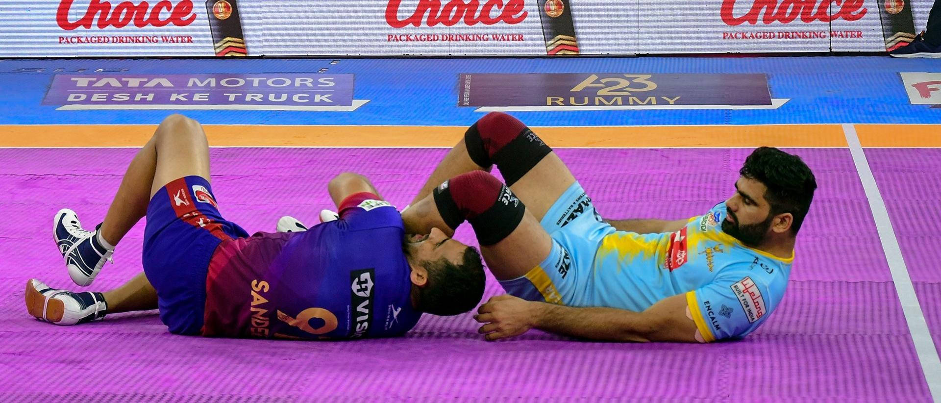 kabaddi players, vibrant purple court, bright arena lights, Full HD Desktop Wallpaper