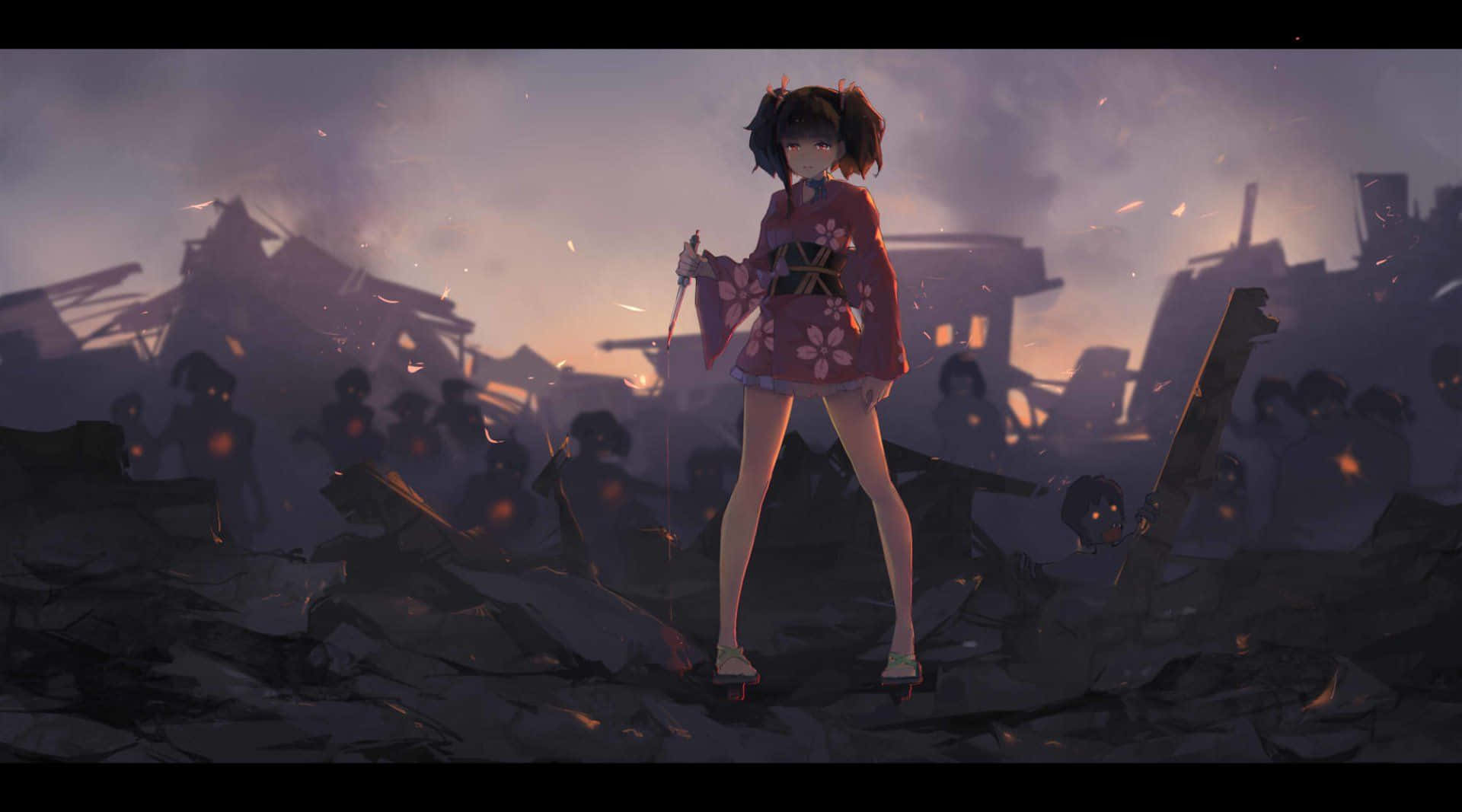 Kabaneri Of The Iron Fortress, pink kimono, shadowy figures, Full HD Desktop Wallpaper