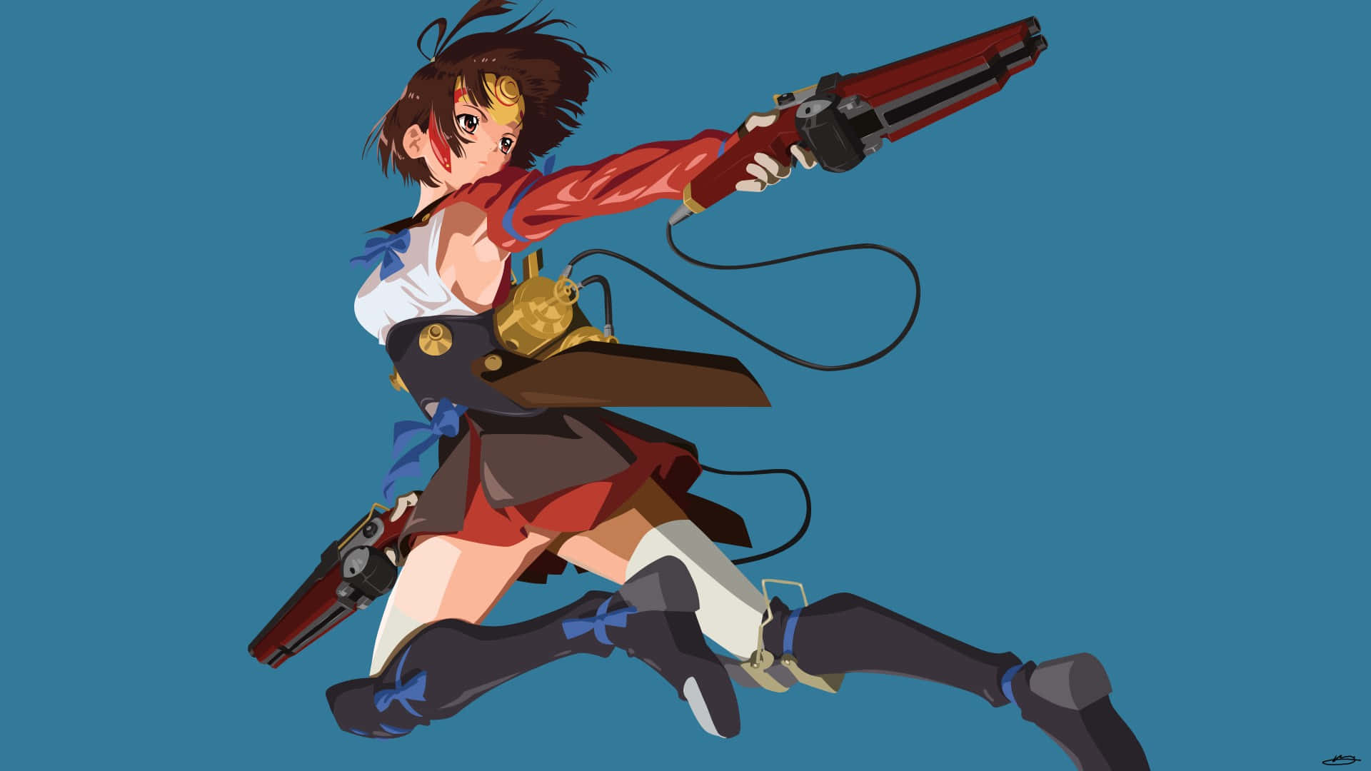 Kabaneri Of The Iron Fortress, red outfit, large red gun, Full HD Desktop Wallpaper