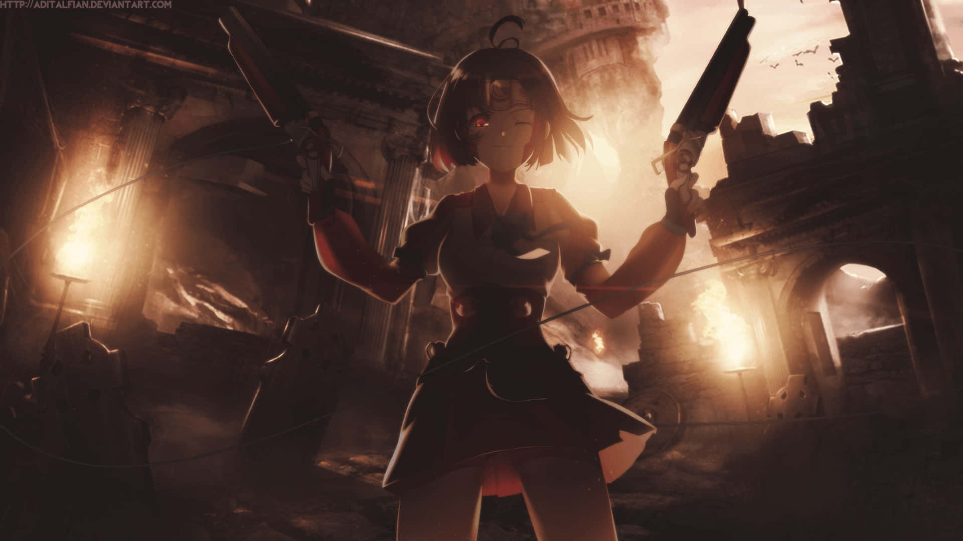Kabaneri Of The Iron Fortress, red eyes, two pistols, Full HD Desktop Wallpaper