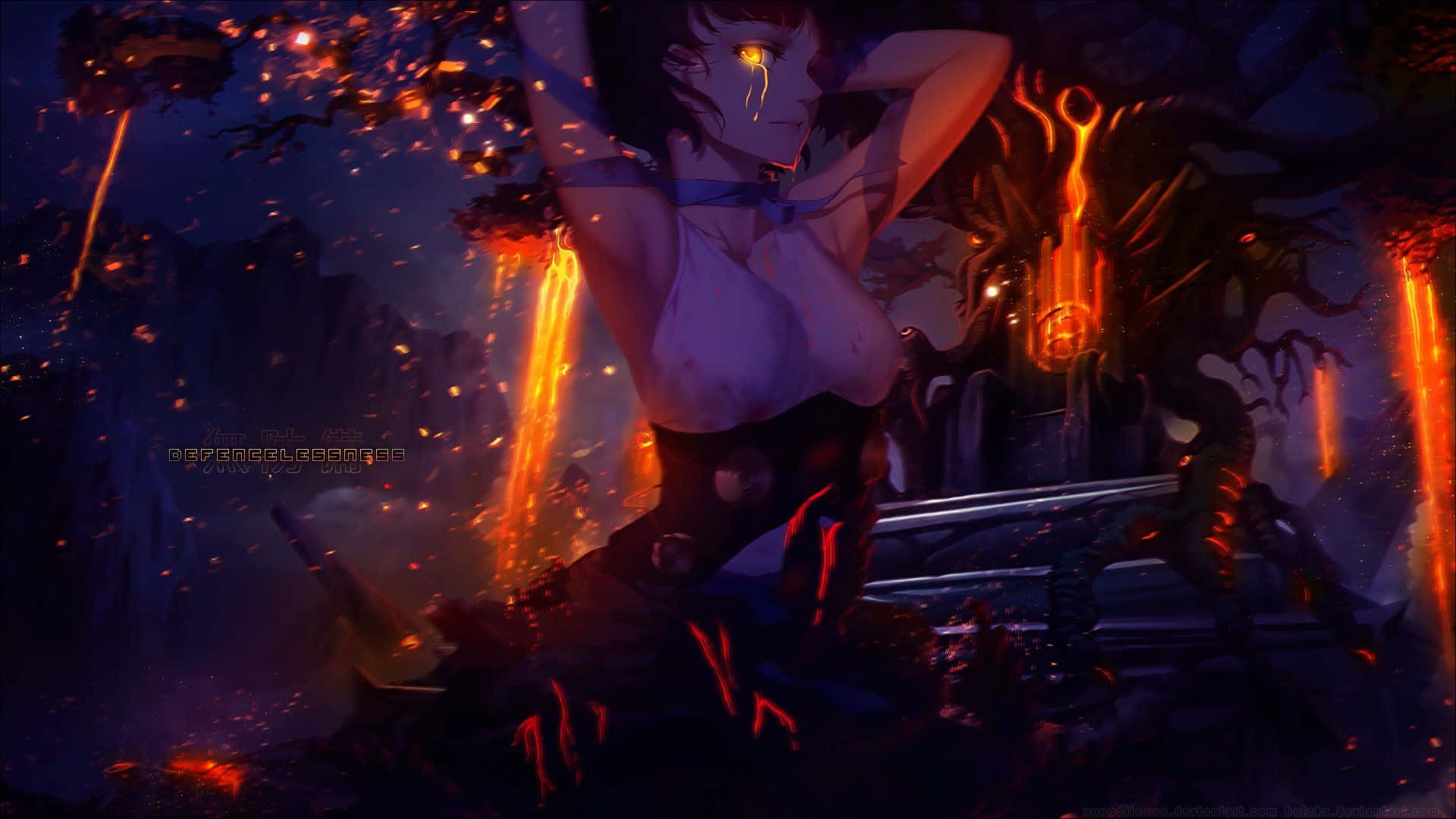Kabaneri Of The Iron Fortress, dark-haired anime girl, glowing eyes, Full HD Desktop Wallpaper