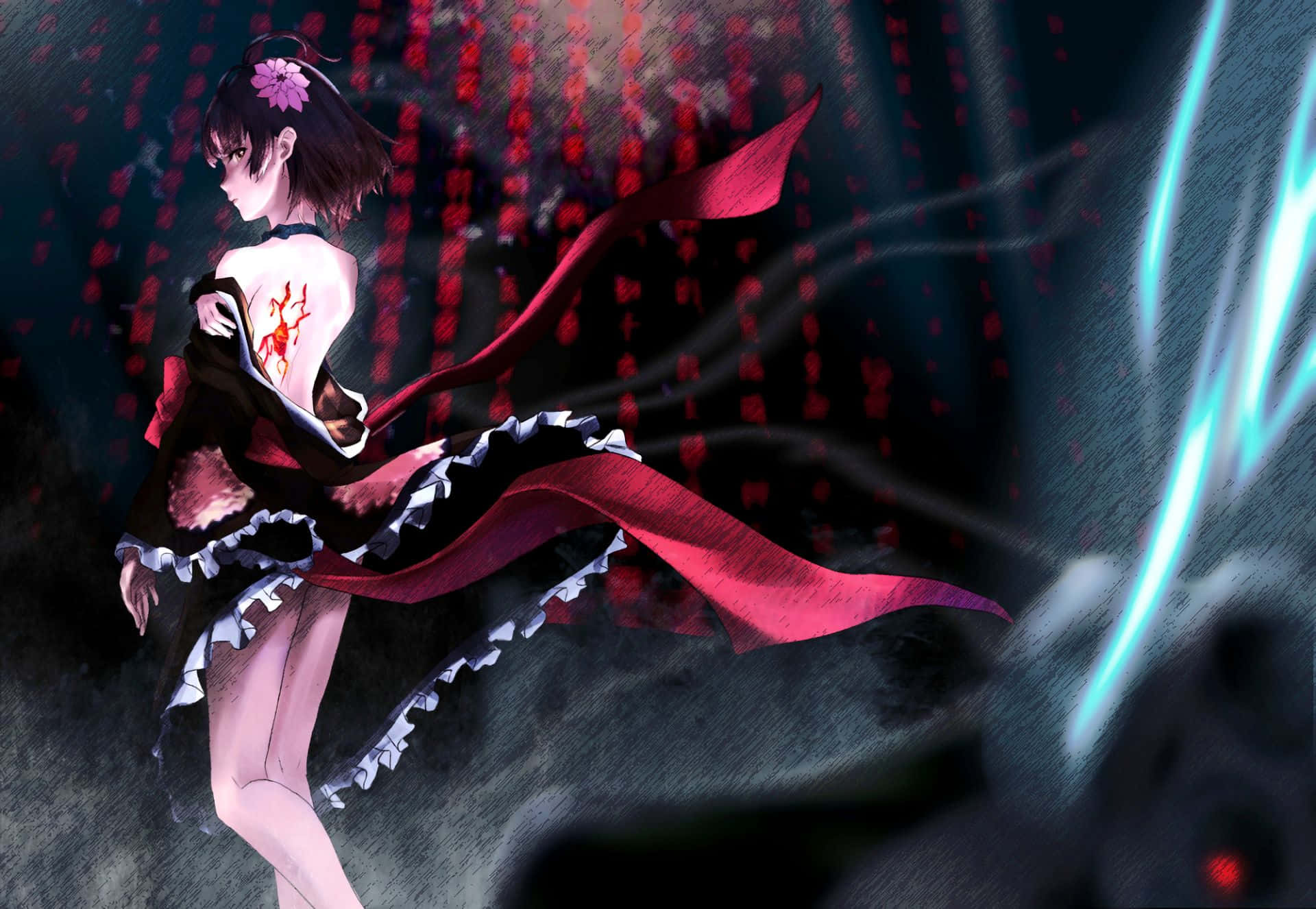 Kabaneri Of The Iron Fortress, red and black frilly outfit, glowing sword, Full HD Desktop Wallpaper