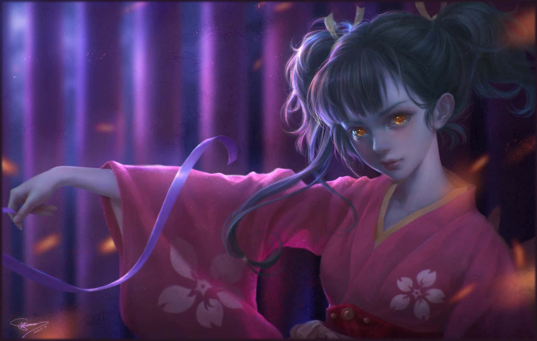Kabaneri Of The Iron Fortress, pink kimono, glowing orange eyes, HD Desktop Wallpaper