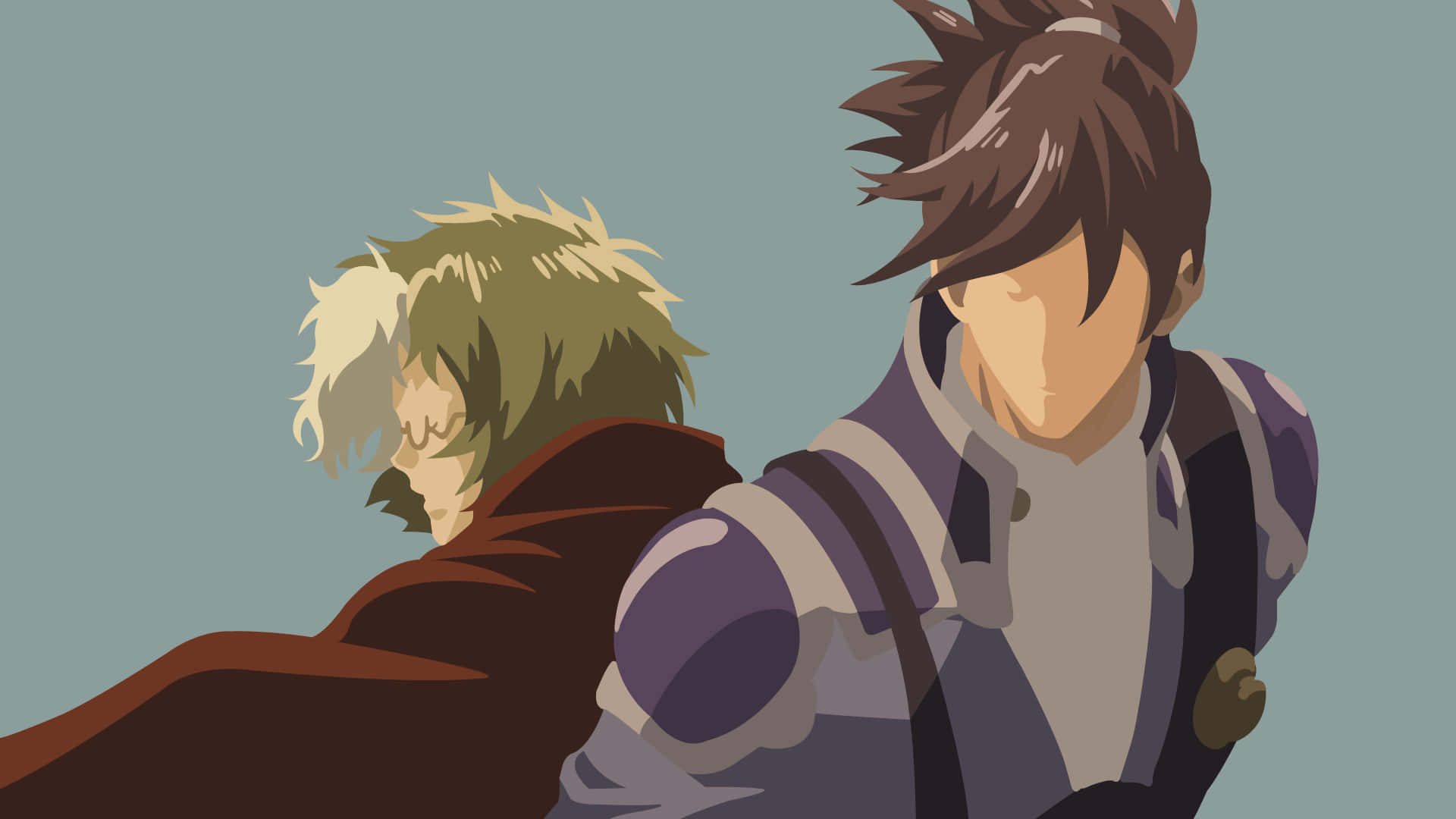 Kabaneri Of The Iron Fortress, muted teal background, spiky brown hair, Full HD Desktop Wallpaper
