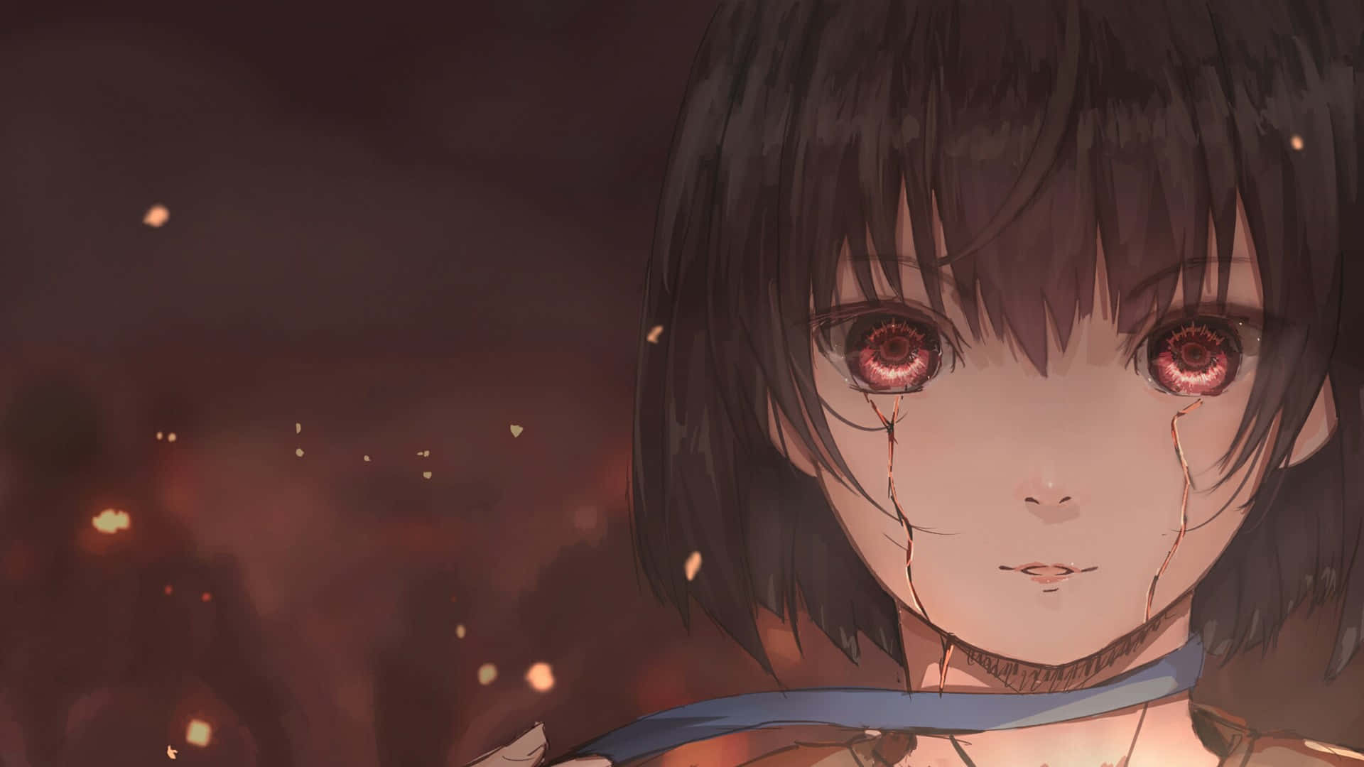 Kabaneri Of The Iron Fortress, glowing red eyes, tears streaking down her face, Full HD Desktop Wallpaper