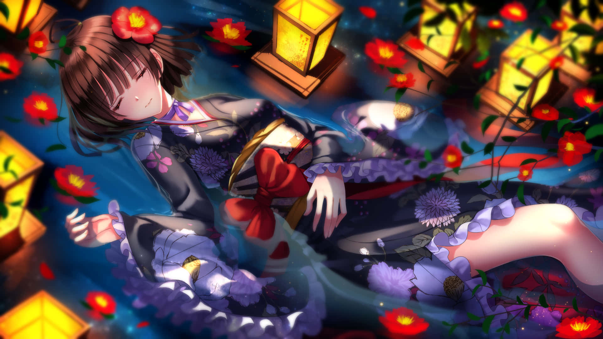 Kabaneri Of The Iron Fortress, floral kimono, glowing lanterns, Full HD Desktop Wallpaper