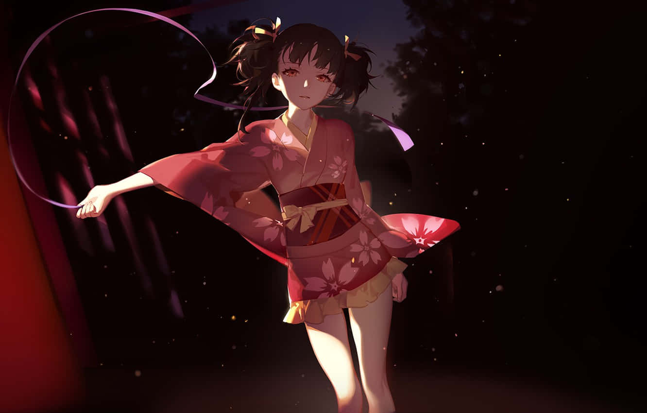 Kabaneri of the Iron Fortress, red floral kimono, glowing ribbon, HD Desktop Wallpaper