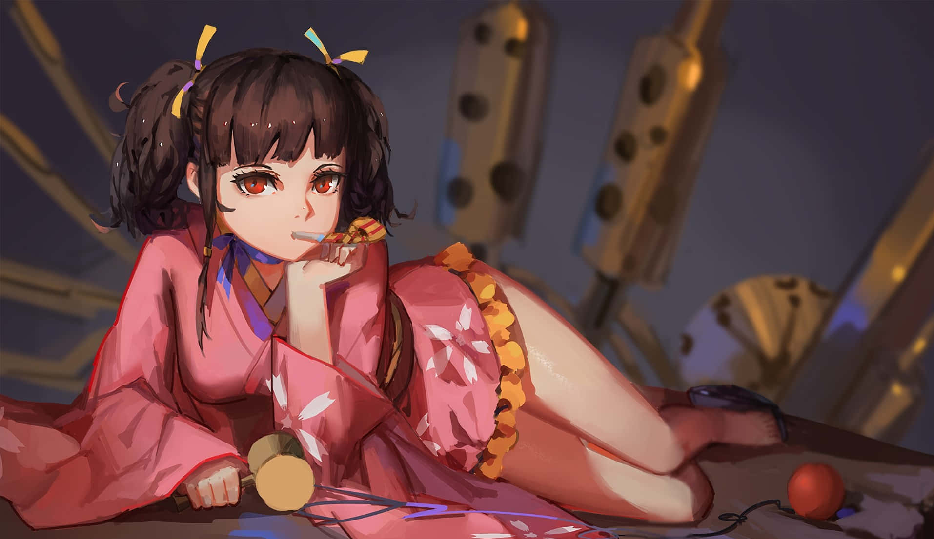 Kabaneri Of The Iron Fortress, pink kimono, golden mechanical structures, HD Desktop Wallpaper