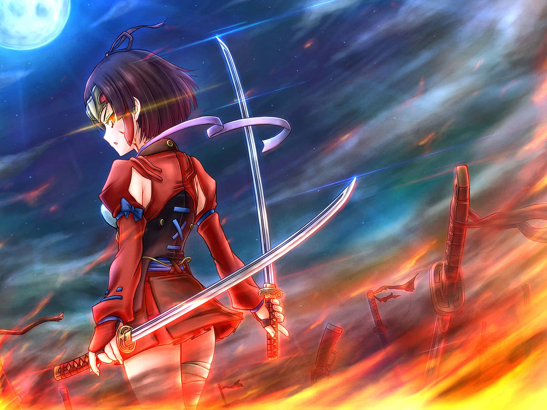 Kabaneri Of The Iron Fortress, red armor, glowing sword, Full HD Desktop Wallpaper