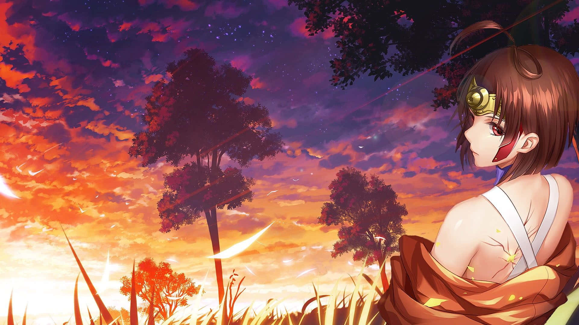 Kabaneri Of The Iron Fortress, orange robe, vibrant sunset sky, Full HD Desktop Wallpaper