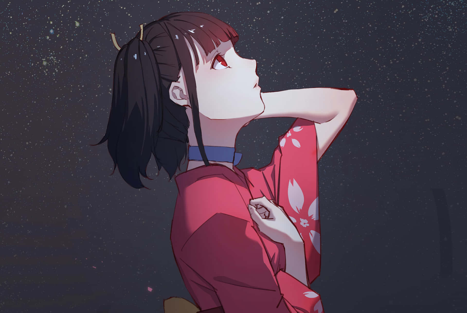 Kabaneri Of The Iron Fortress, red kimono, starry night sky, Full HD Desktop Wallpaper
