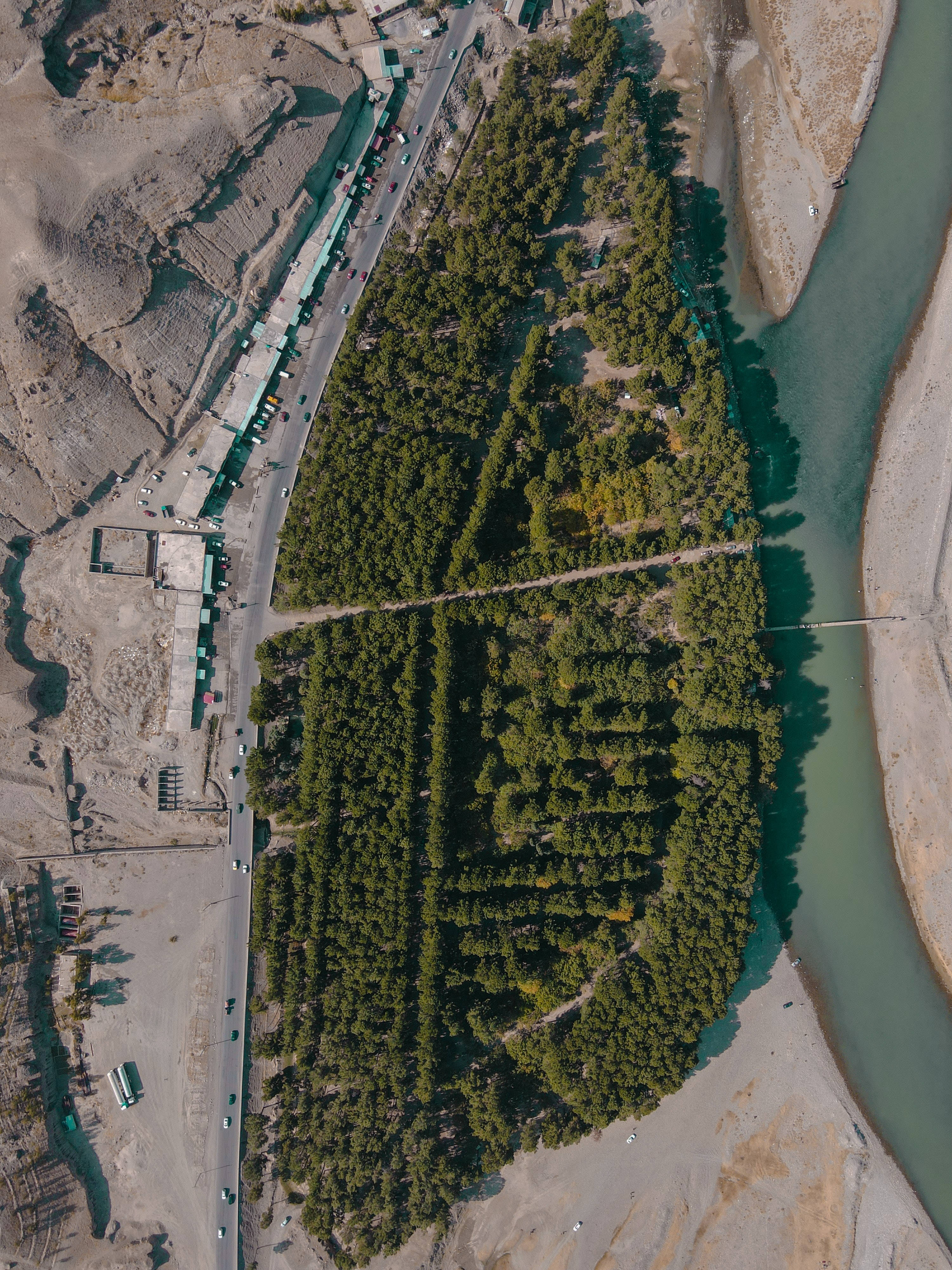 Kabul River, aerial view, winding river, 4K Phone Wallpaper