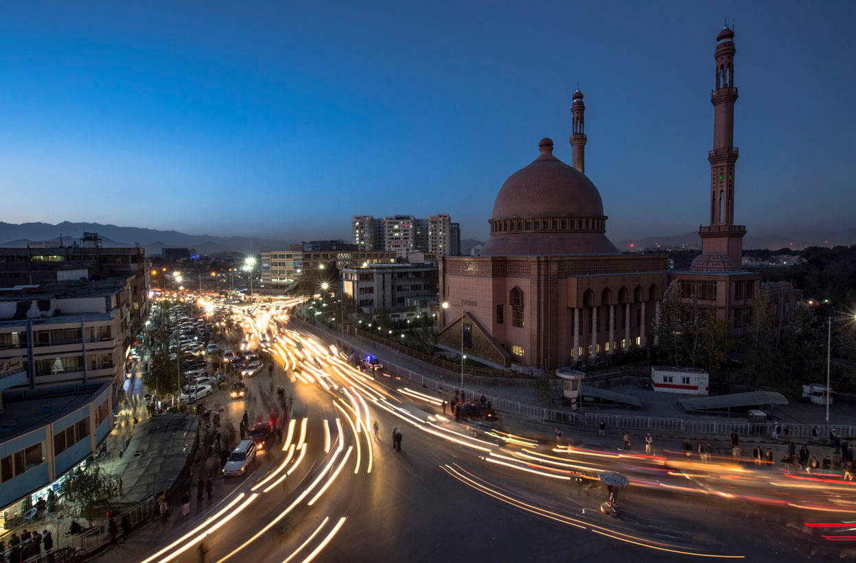 Kabul, night lights, city street, SD Desktop Wallpaper
