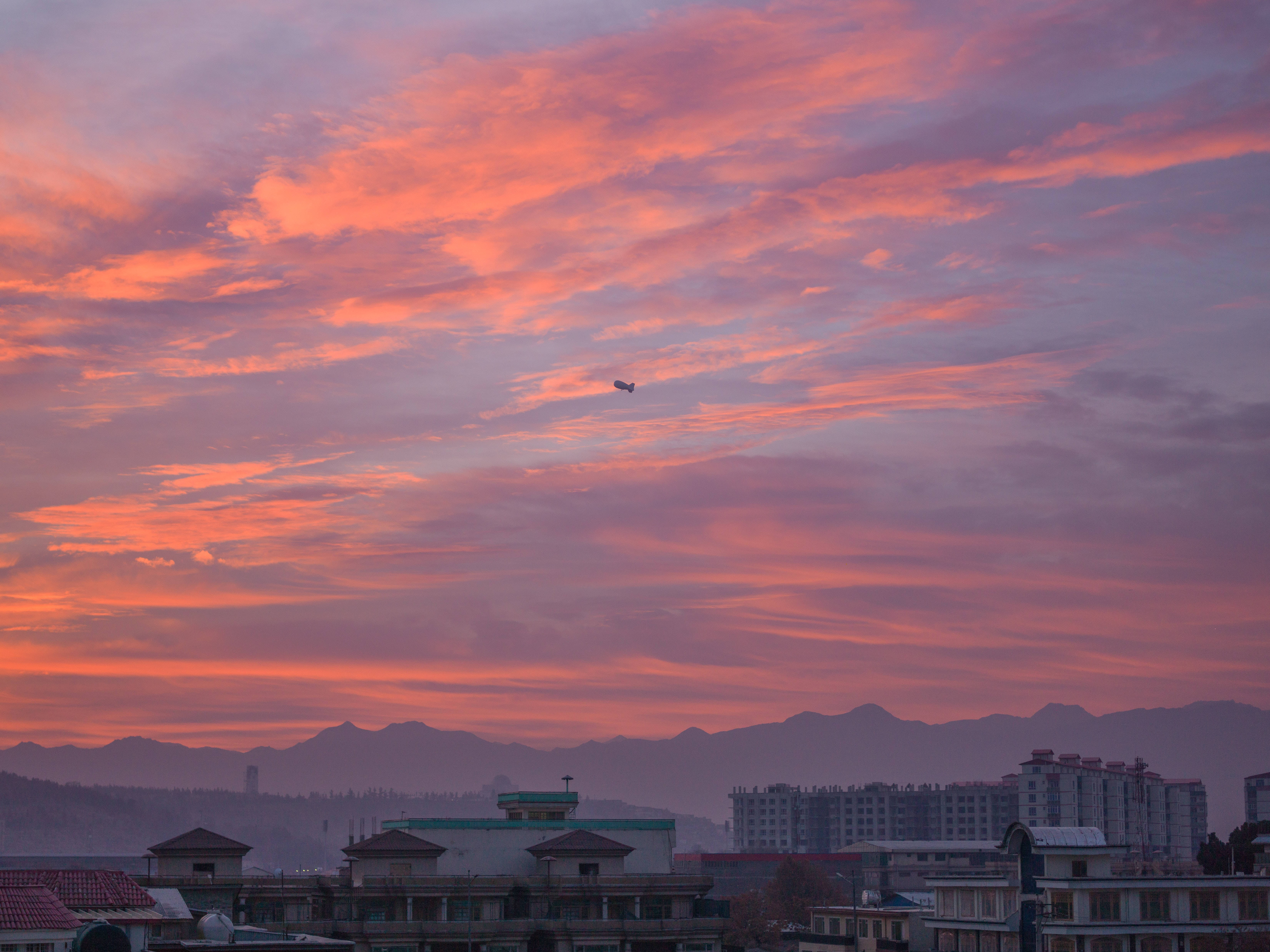 Kabul, sunset, fiery orange clouds, 5K Desktop Wallpaper
