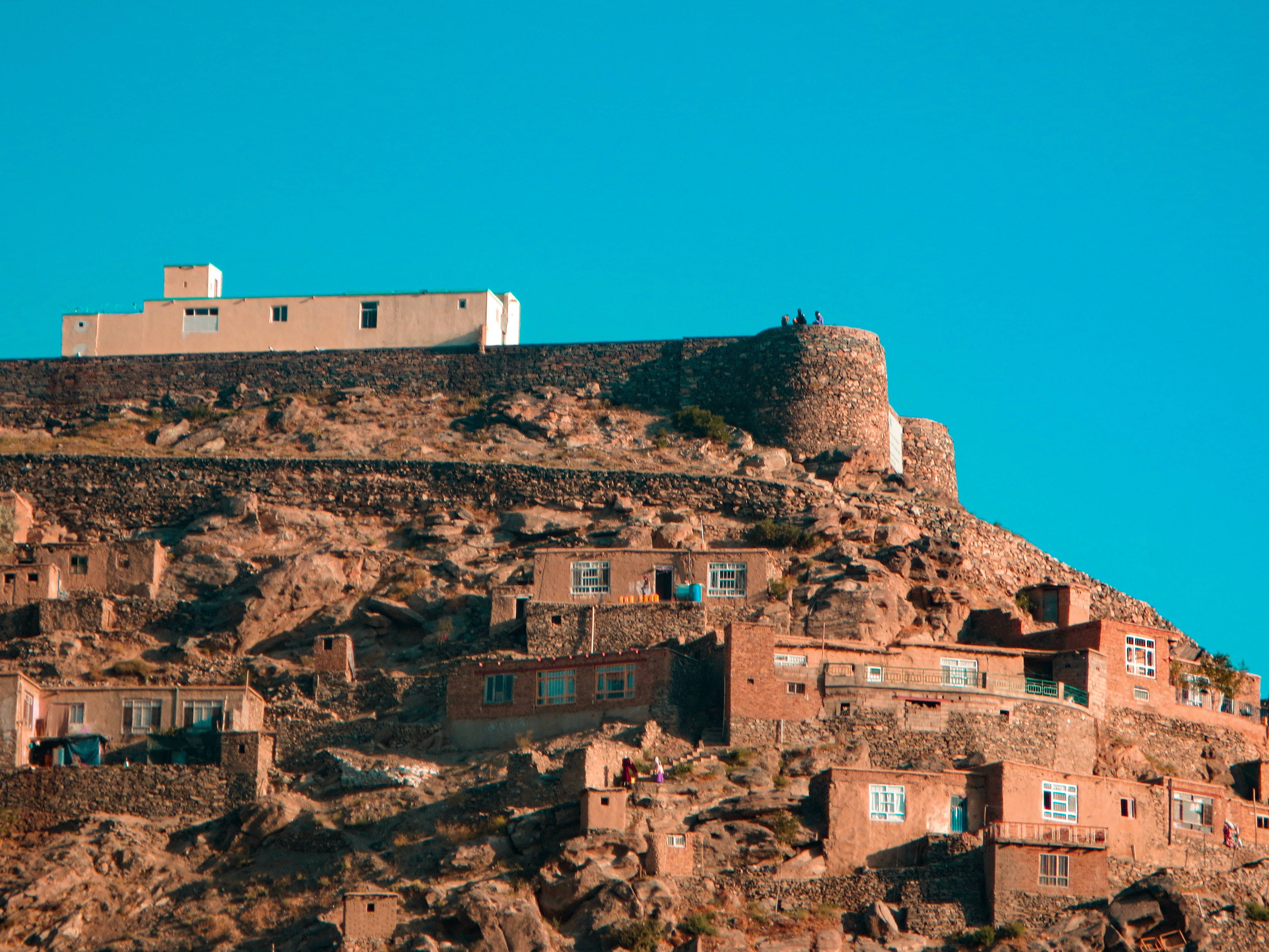 Kabul, terraced village, rocky hillside, 4K Desktop Wallpaper