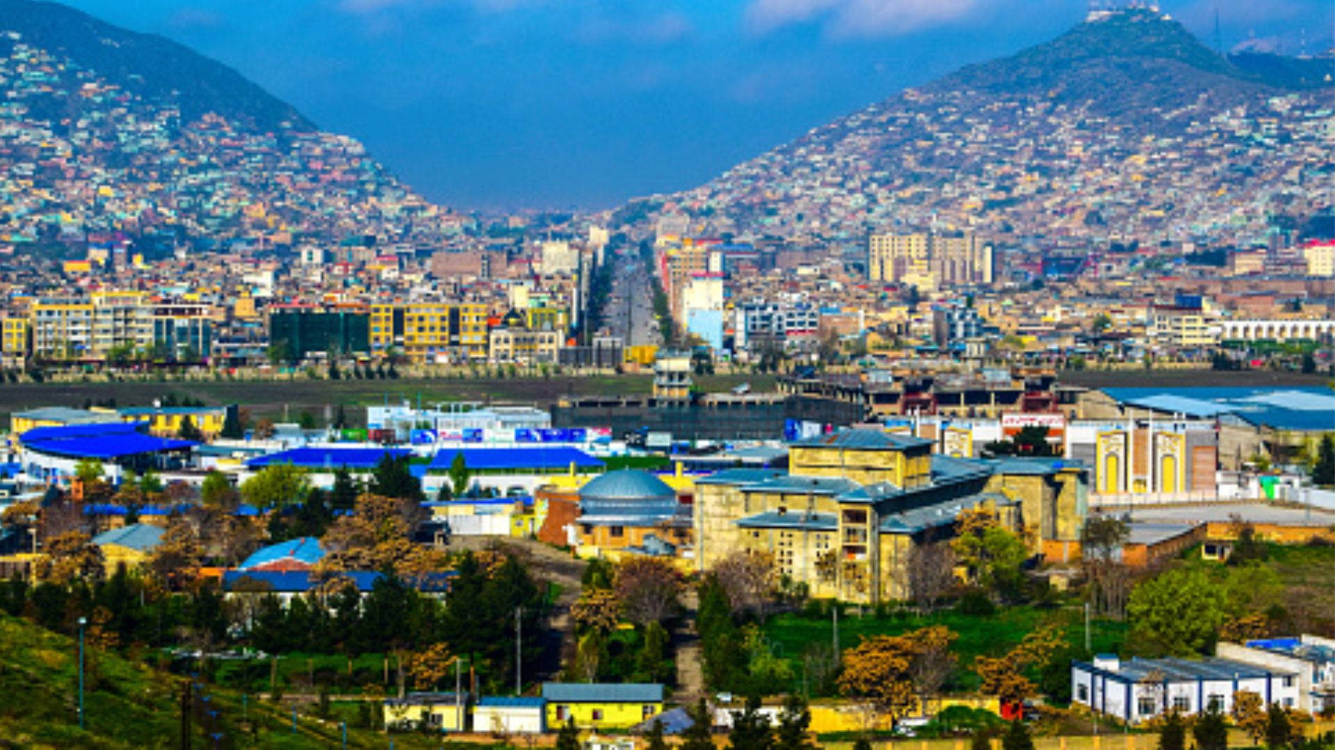 Kabul, towering mountains, clear blue sky, Full HD Desktop Wallpaper